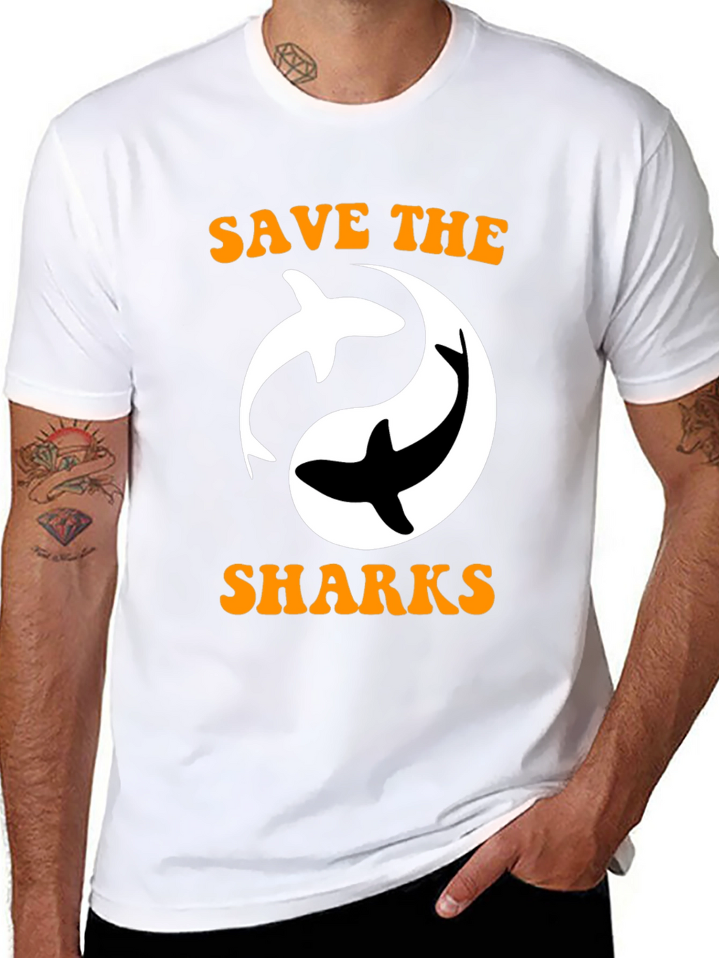 Save the Sharks Graphic Print Black T-Shirt
