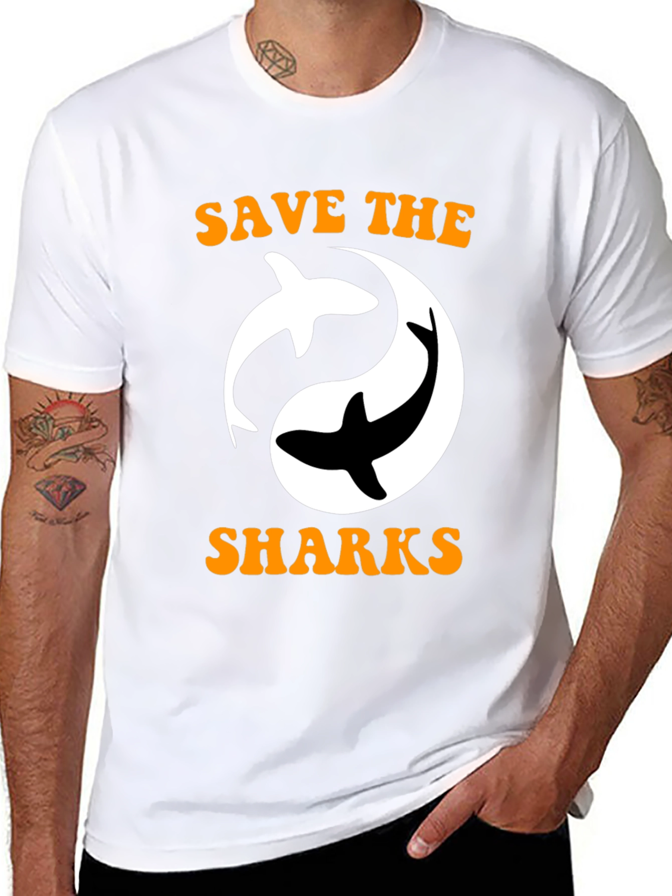 Save the Sharks Graphic Print Black T-Shirt