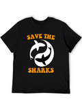 Save the Sharks Graphic Print Black T-Shirt