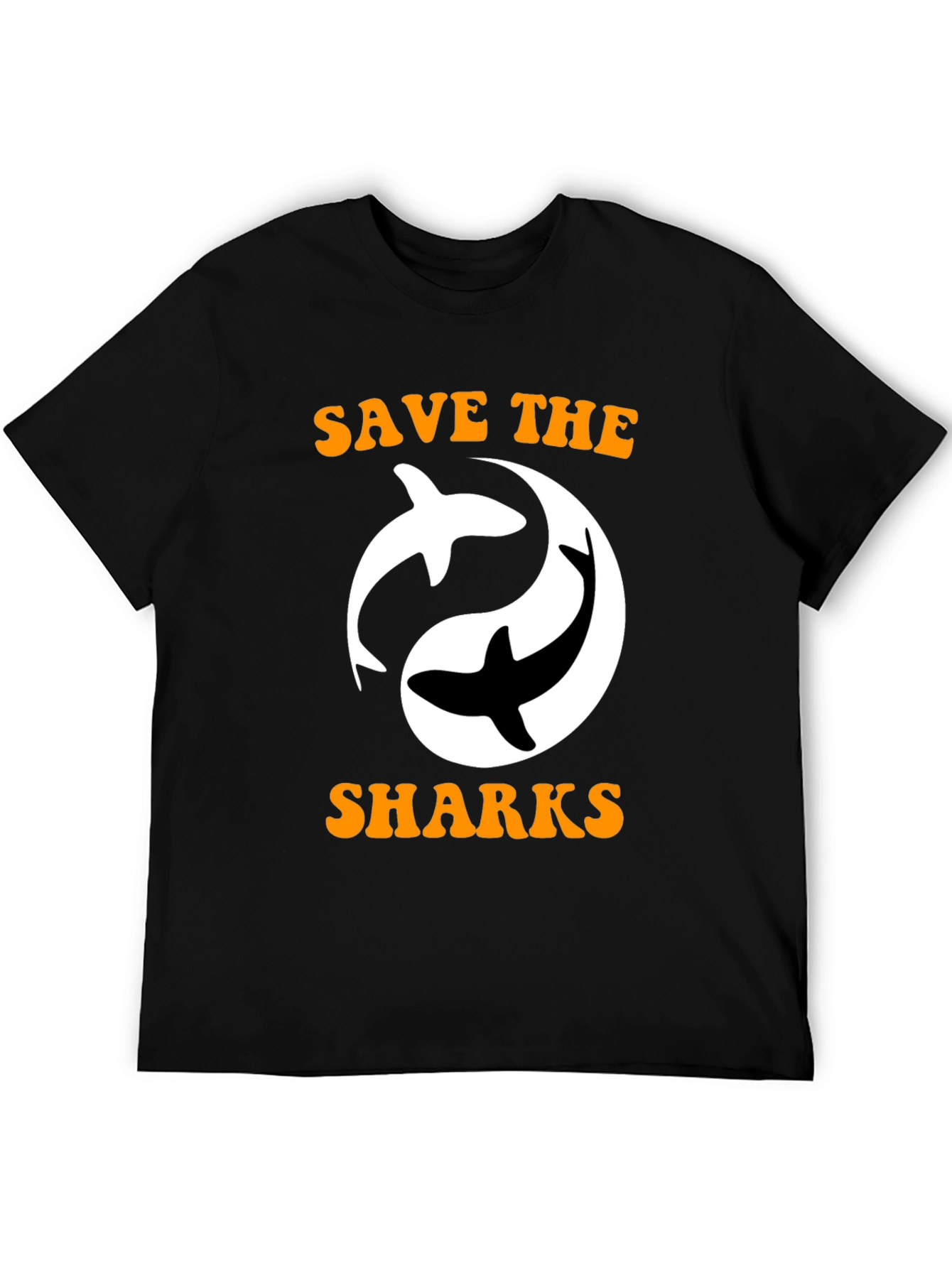 Save the Sharks Graphic Print Black T-Shirt