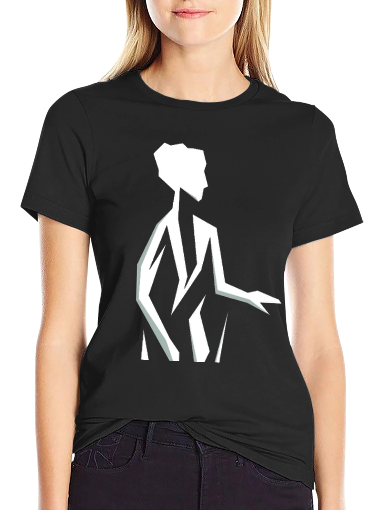 Geometric Silhouette Graphic Tee - Black
