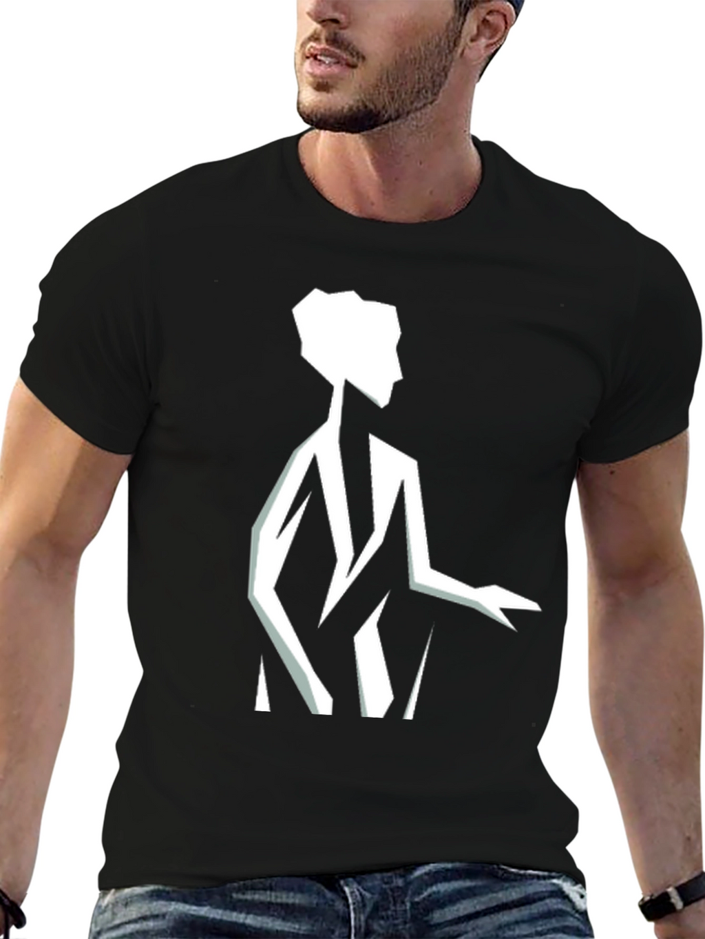 Geometric Silhouette Graphic Tee - Black
