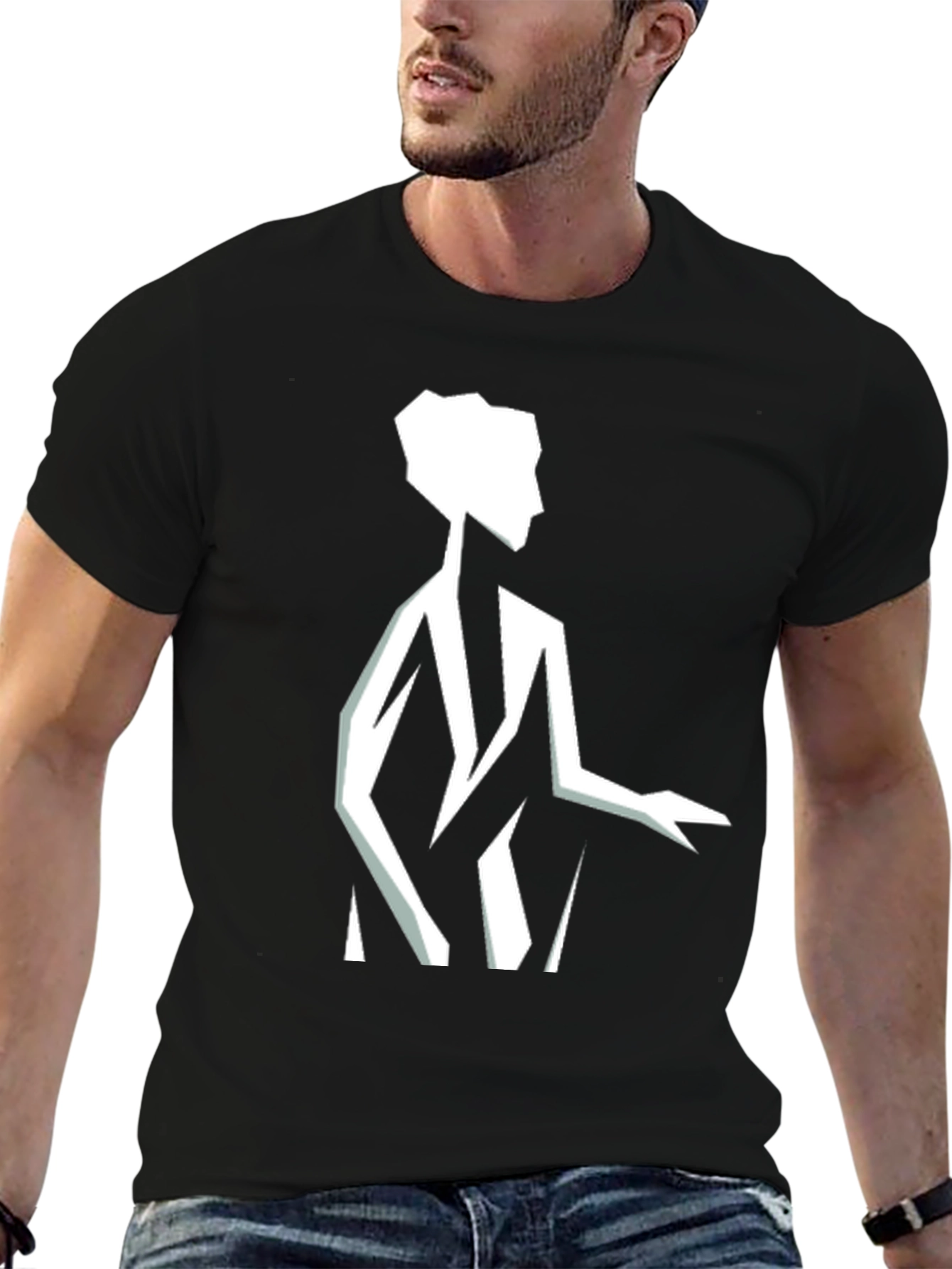 Geometric Silhouette Graphic Tee - Black