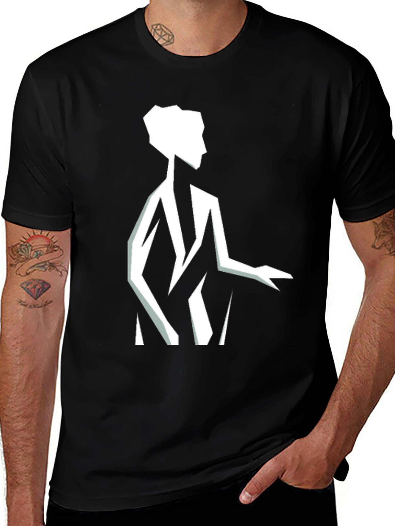 Geometric Silhouette Graphic Tee - Black