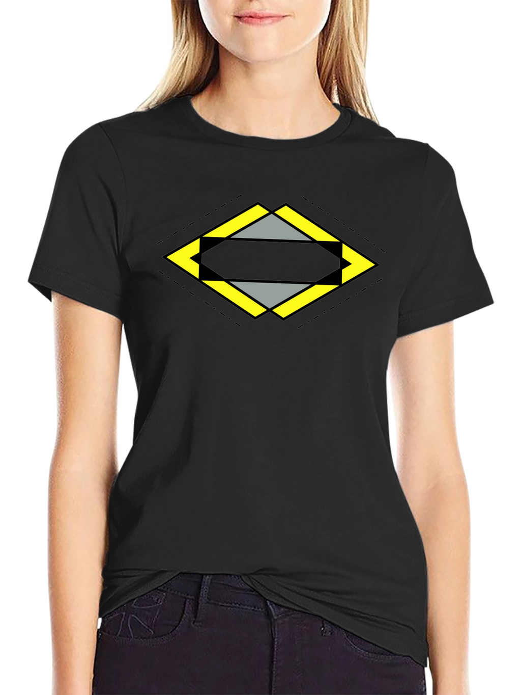 Geometric Diamond Graphic Tee - Black
