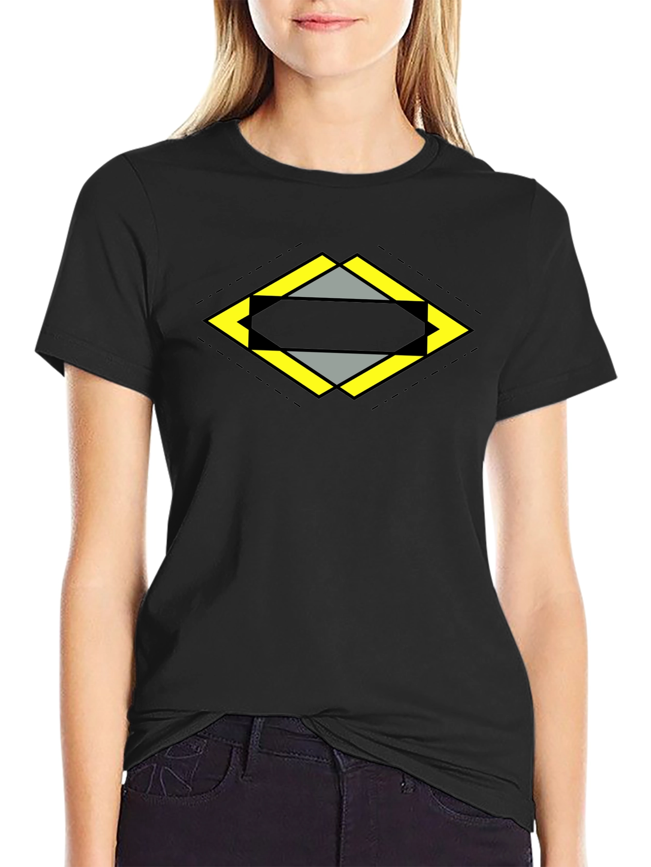 Geometric Diamond Graphic Tee - Black