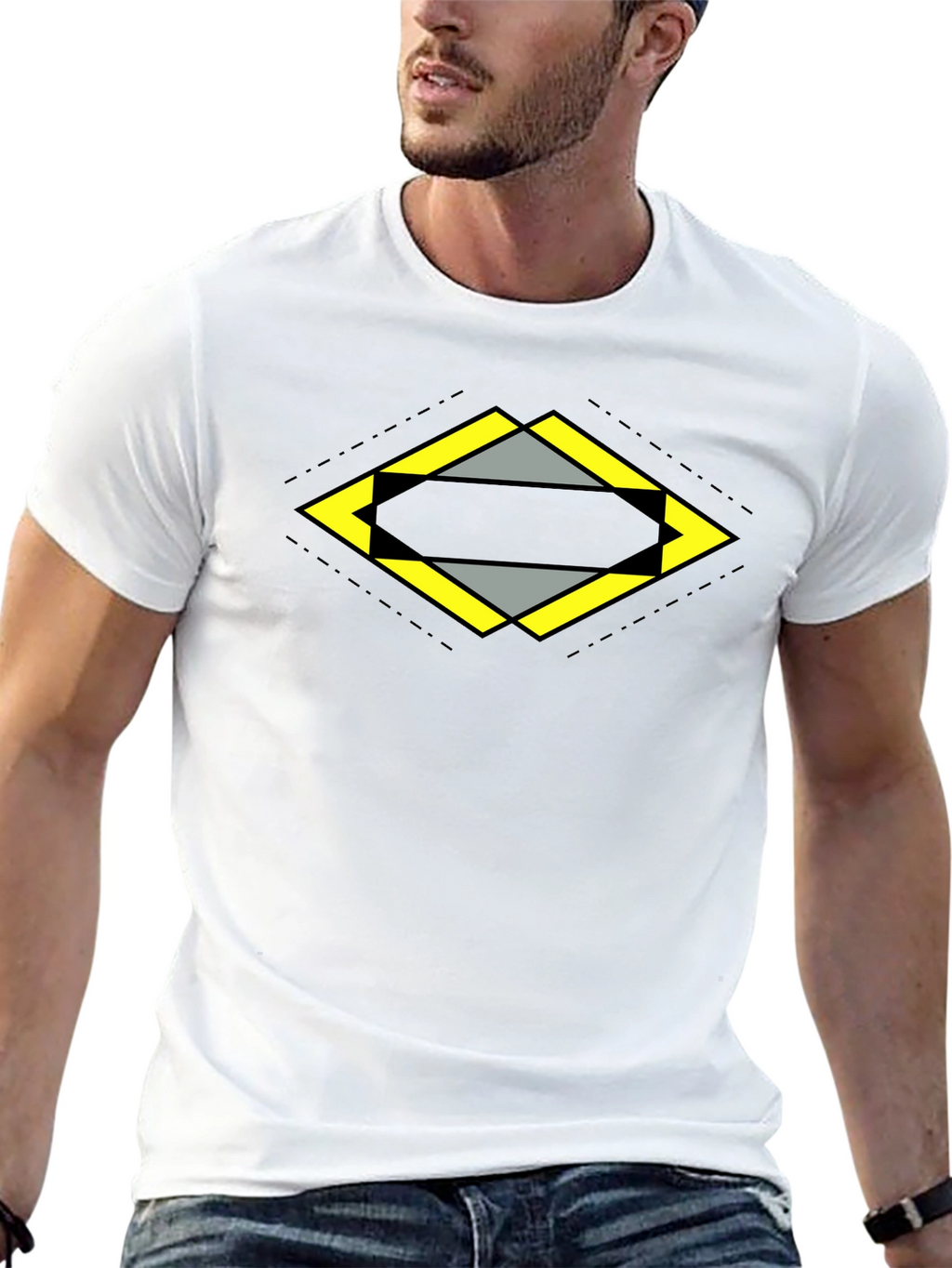 Geometric Diamond Graphic Tee - Black