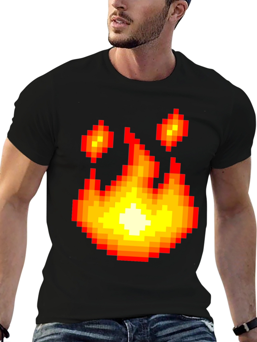 Pixel Fire Graphic Tee - Retro Gaming Style