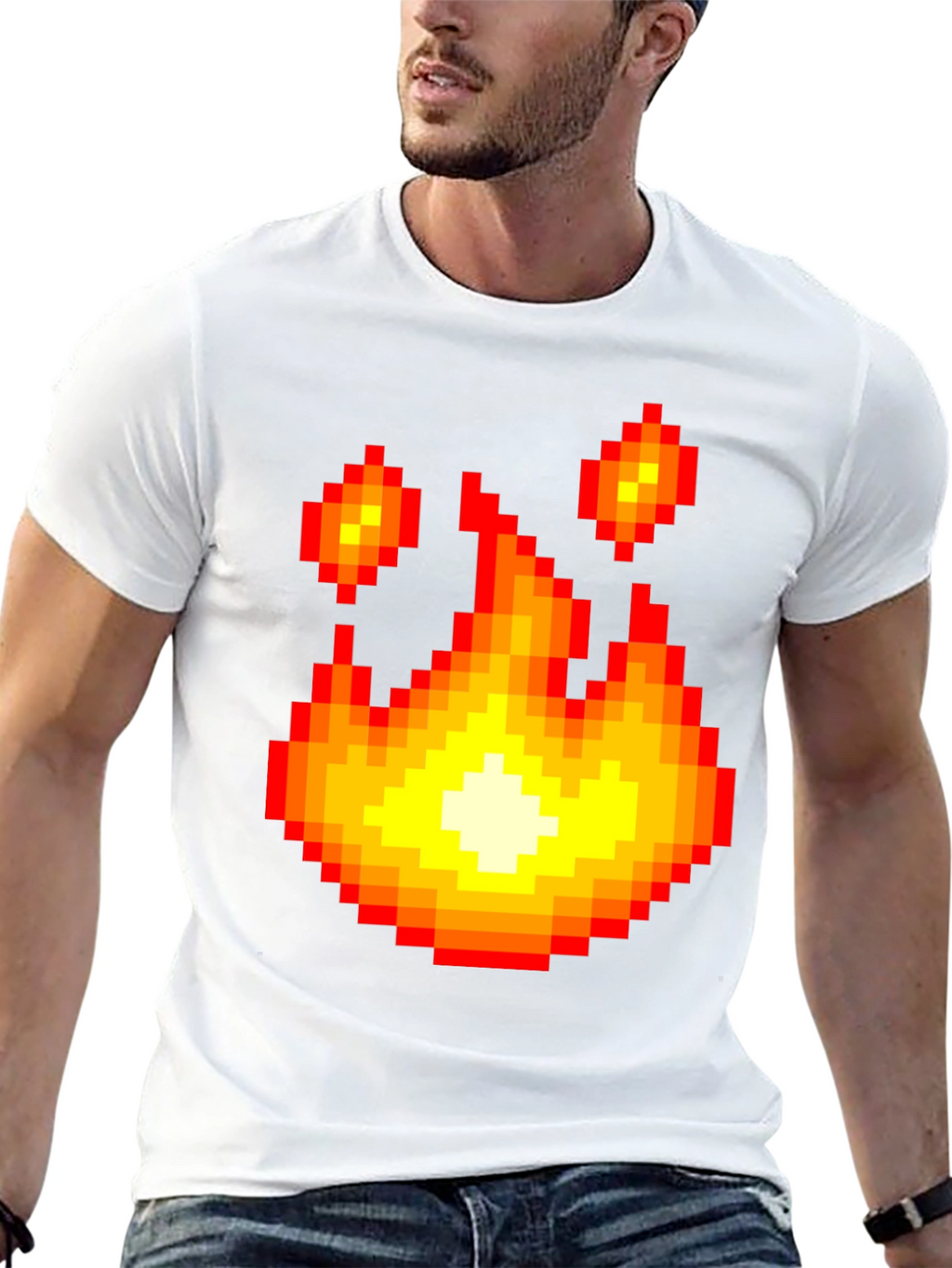 Pixel Fire Graphic Tee - Retro Gaming Style