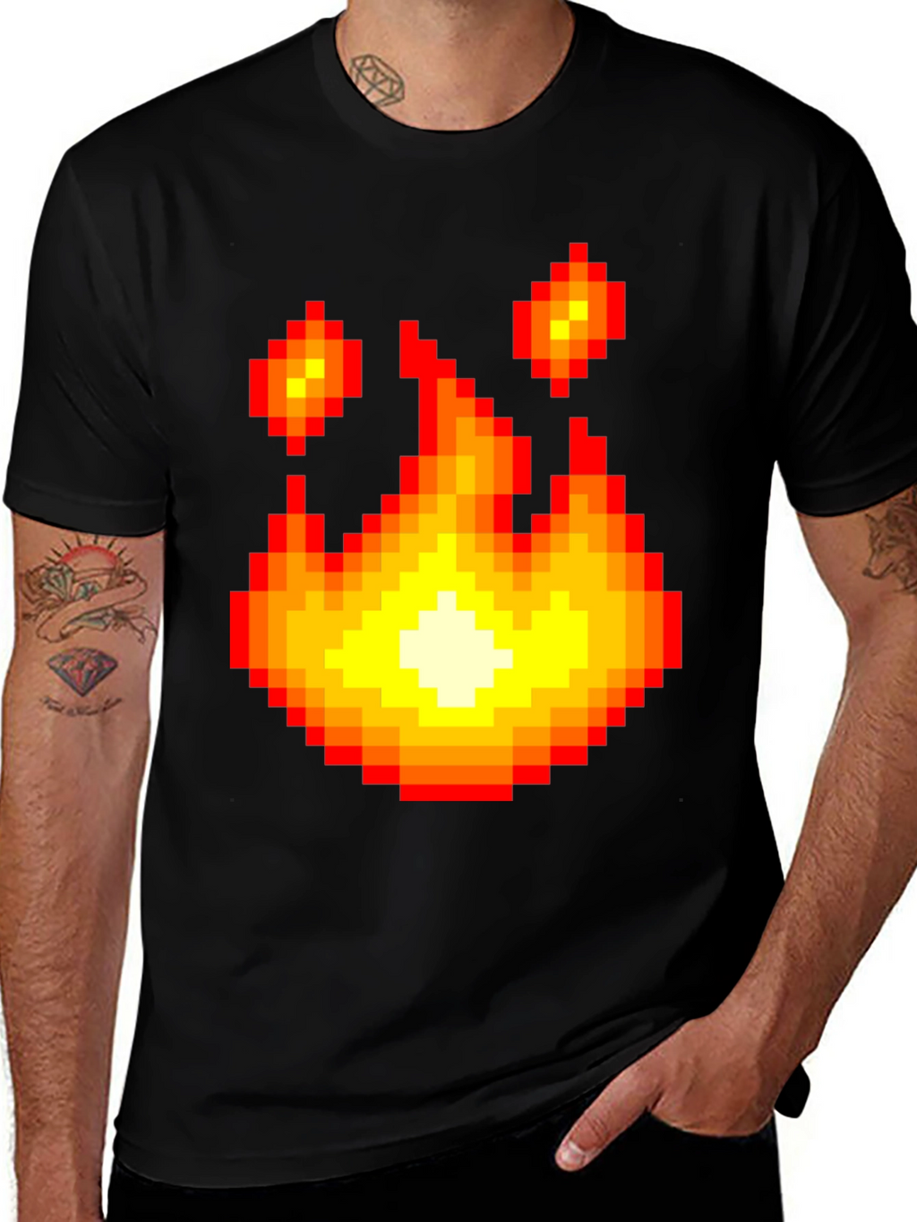 Pixel Fire Graphic Tee - Retro Gaming Style