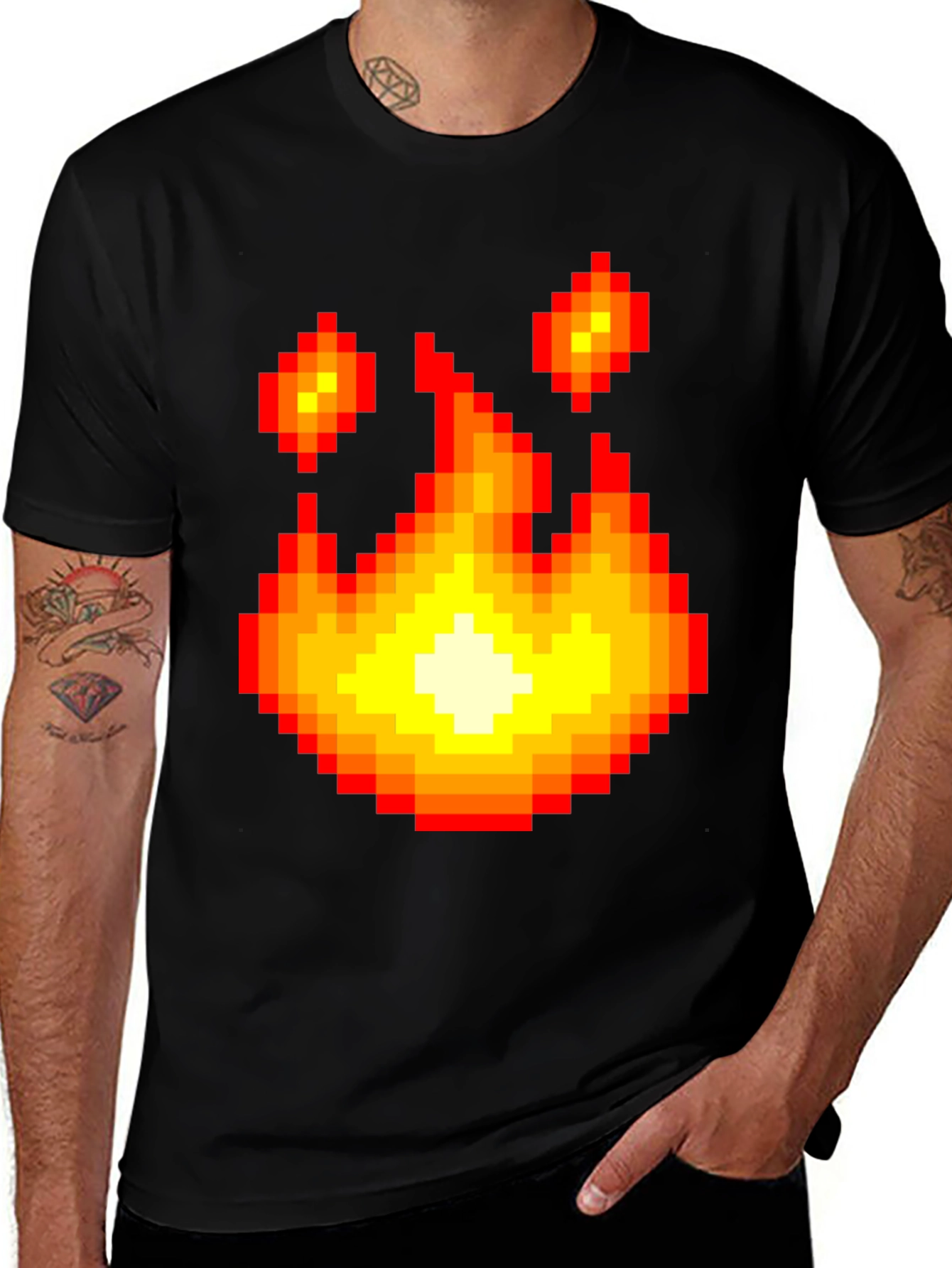 Pixel Fire Graphic Tee - Retro Gaming Style