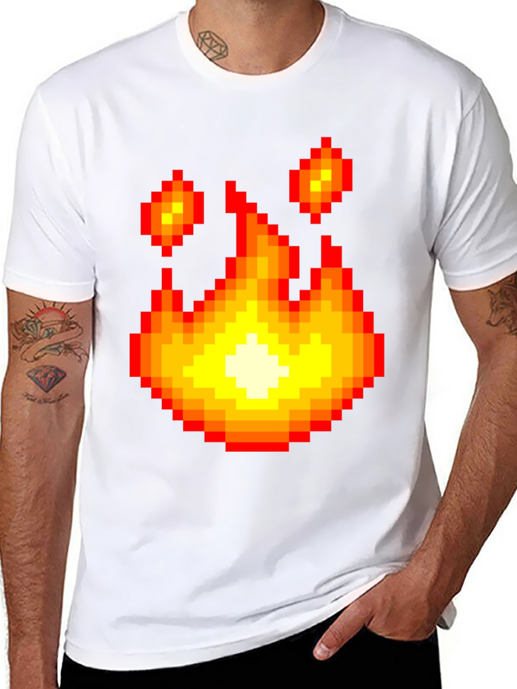 Pixel Fire Graphic Tee - Retro Gaming Style