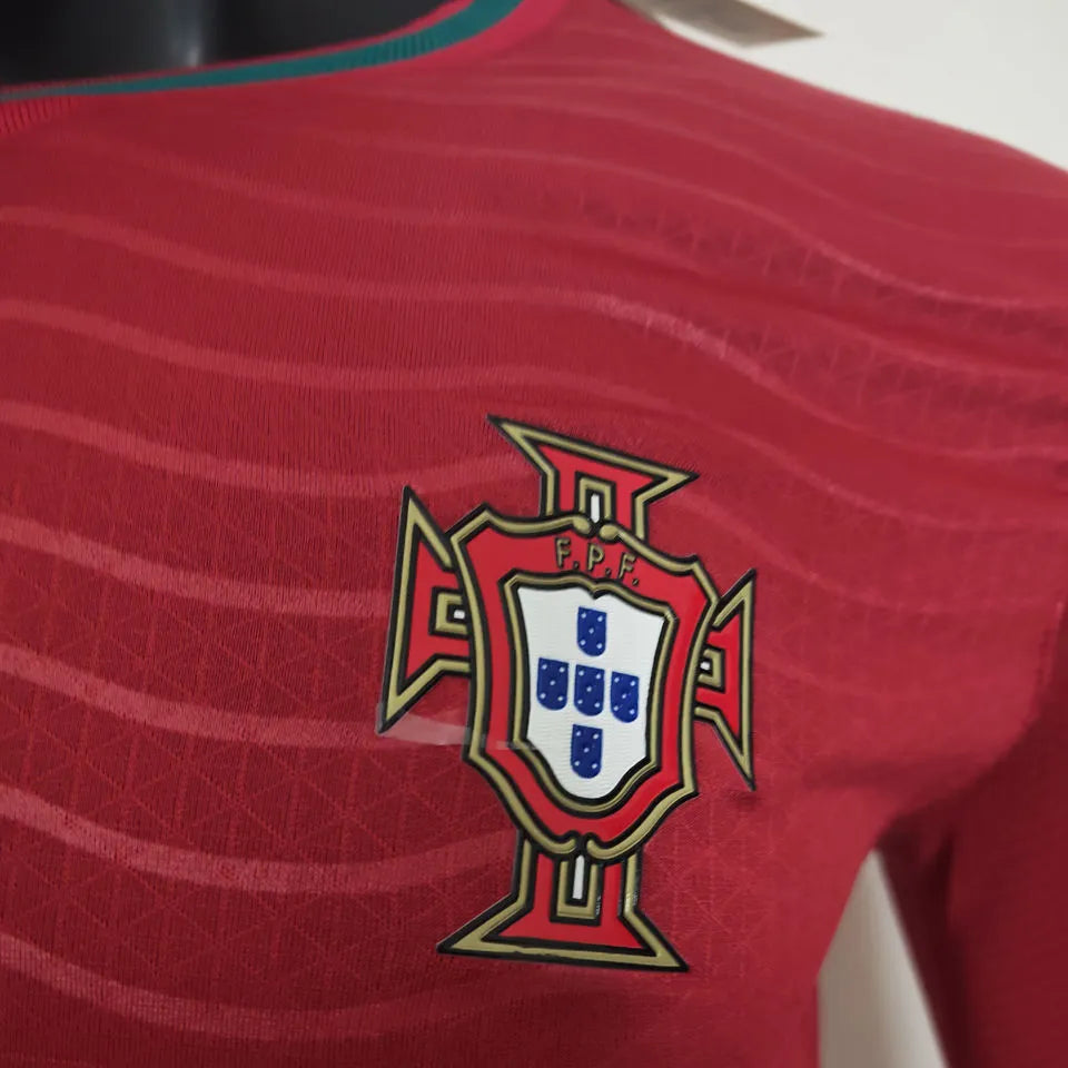 2026/27 Portugal Home Red Player Version Long Sleeve Soccer Jersey Detail 2