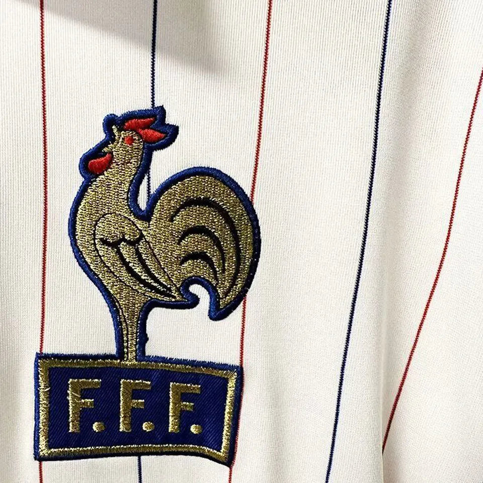 1980/82 France Away White Retro Long Sleeve Jersey Detail 2