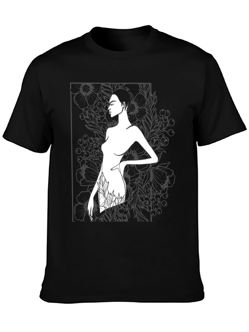 Modern Art Woman Print Black T-Shirt