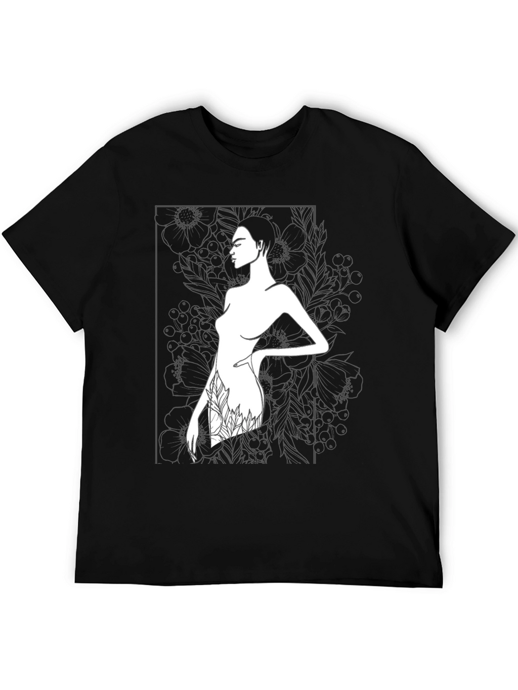 Modern Art Woman Print Black T-Shirt