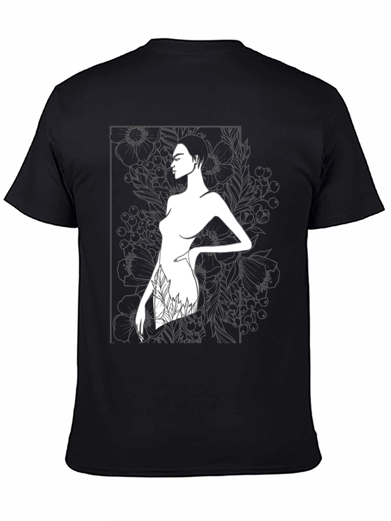 Modern Art Woman Print Black T-Shirt
