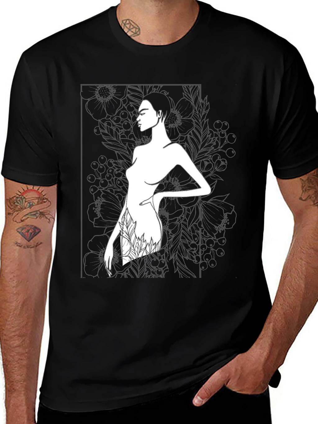 Modern Art Woman Print Black T-Shirt