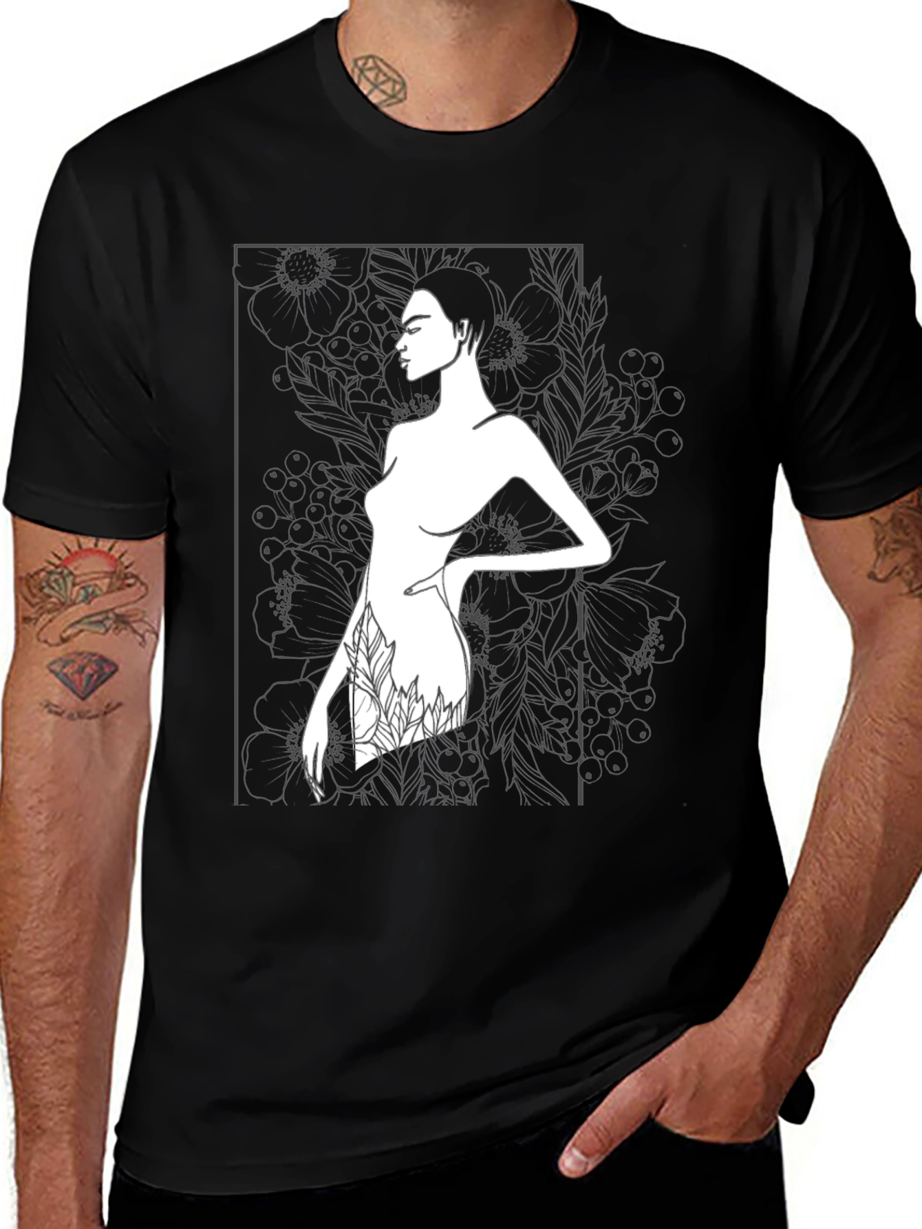 Modern Art Woman Print Black T-Shirt