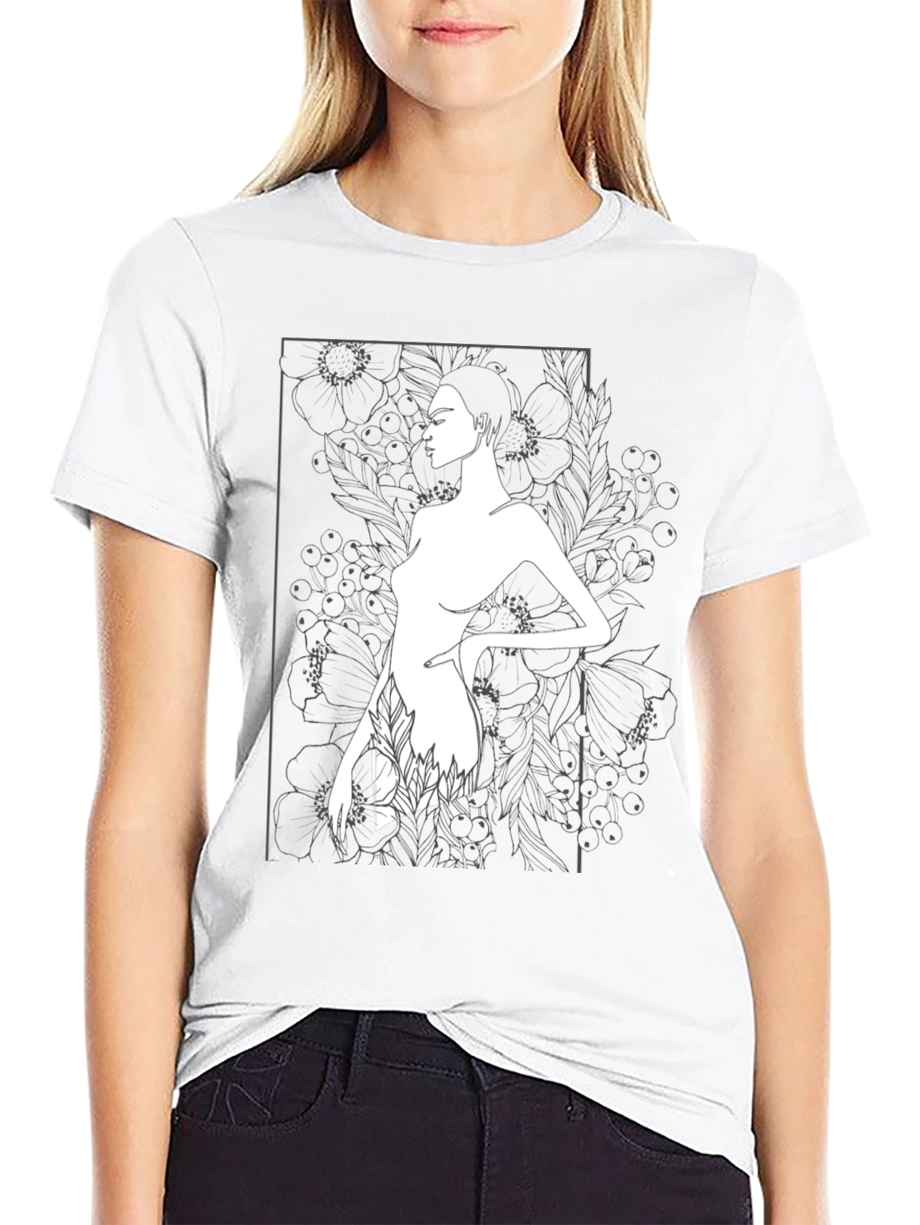 Modern Art Woman Print Black T-Shirt