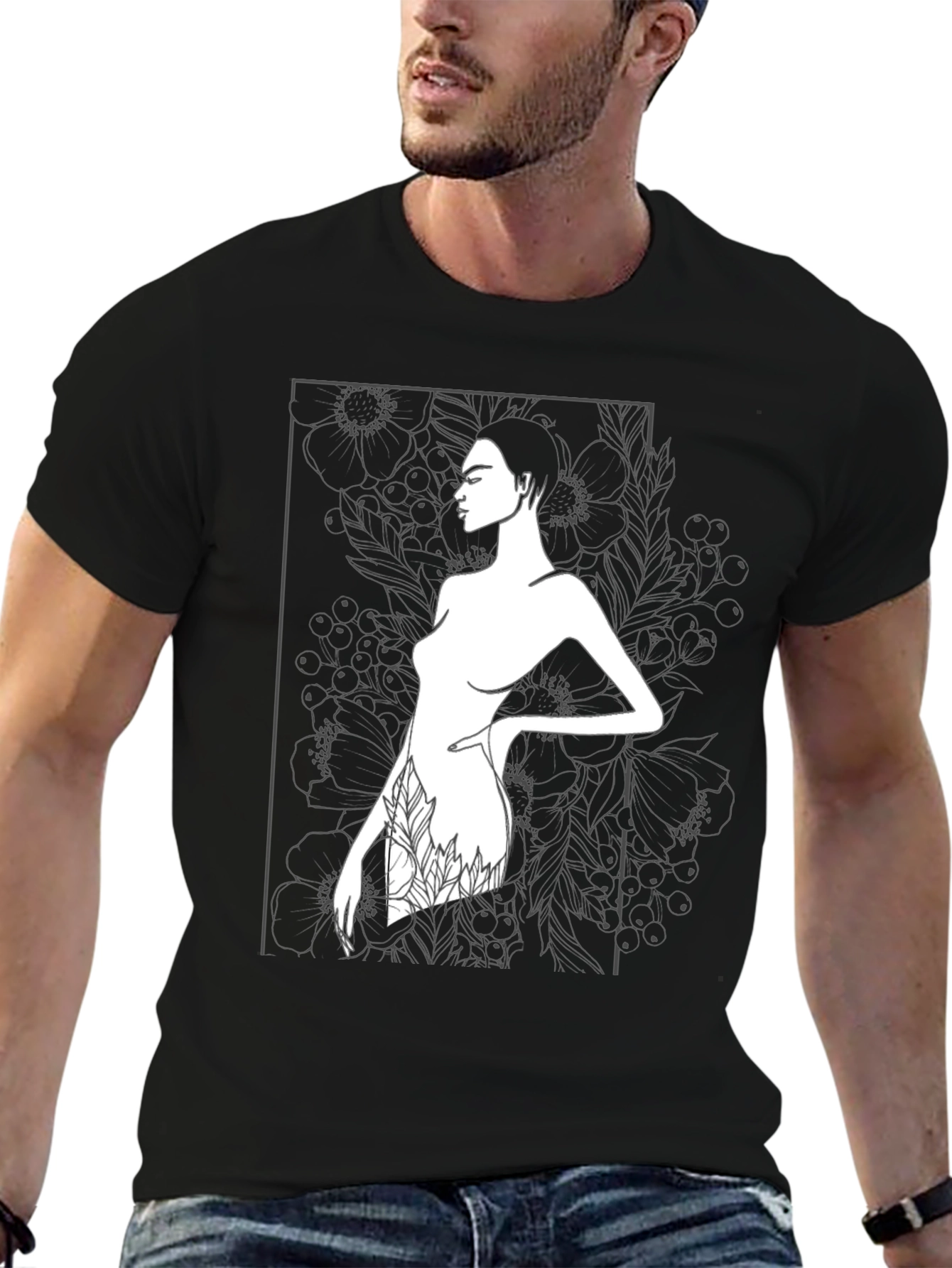 Modern Art Woman Print Black T-Shirt