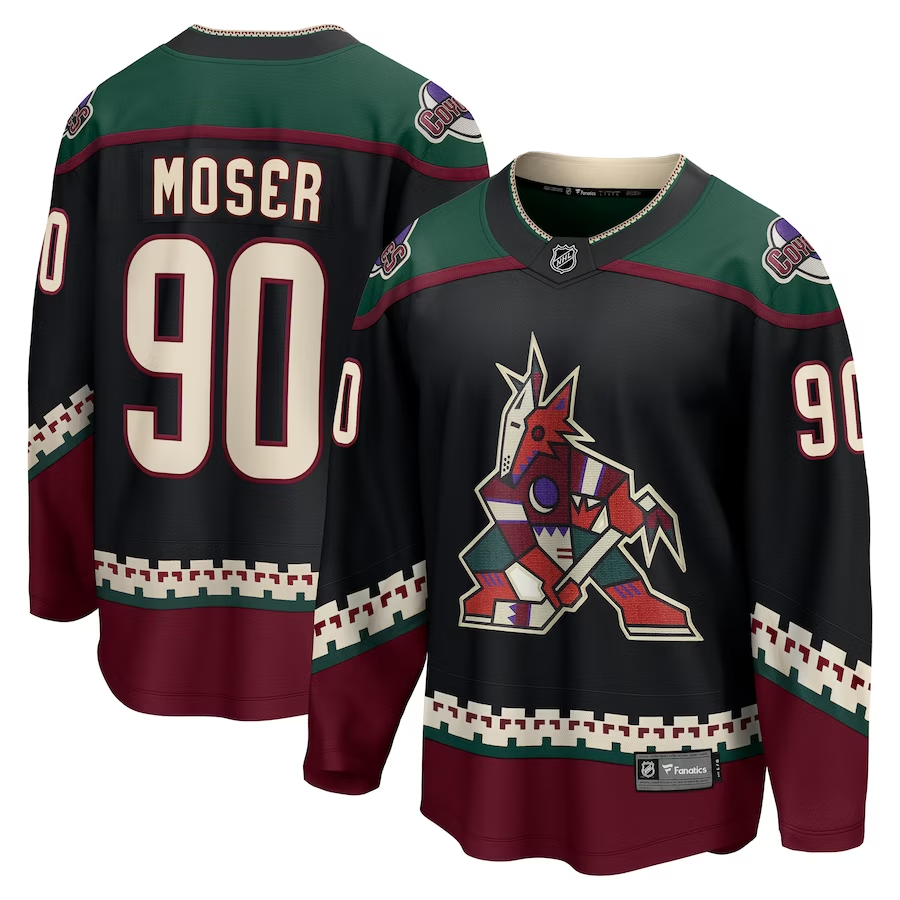 Men's Arizona Coyotes J.J. Moser #90 Black Home Breakaway Jerseys