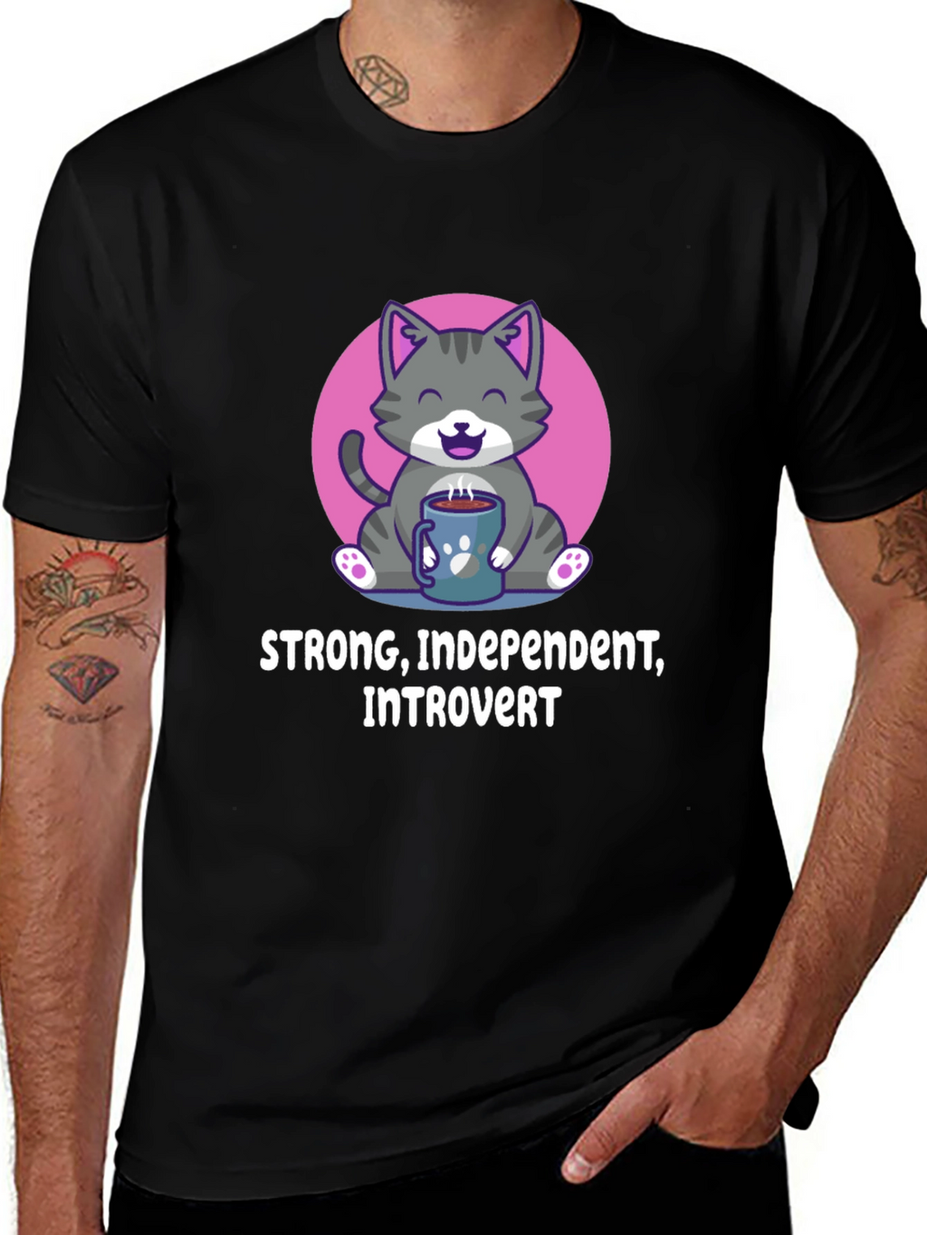Introvert Cat Graphic Tee - Strong Independent