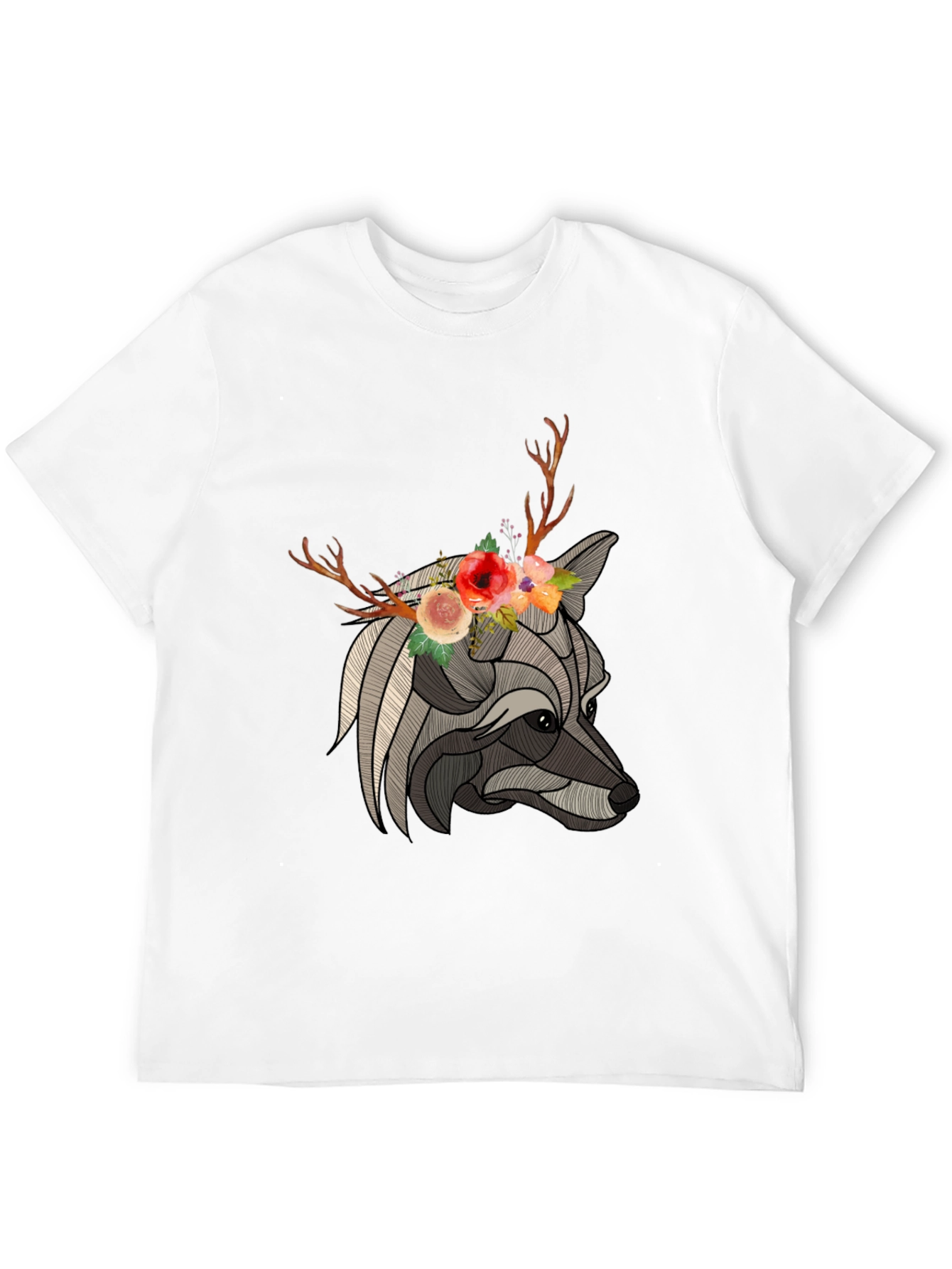Floral Antler Wolf Graphic Tee