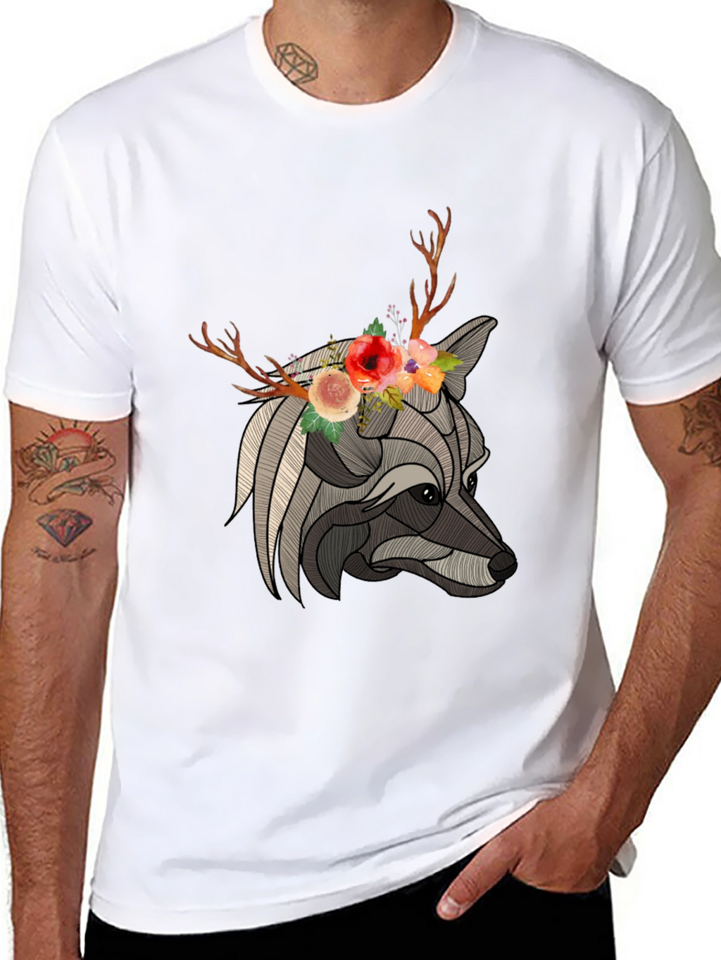 Floral Antler Wolf Graphic Tee