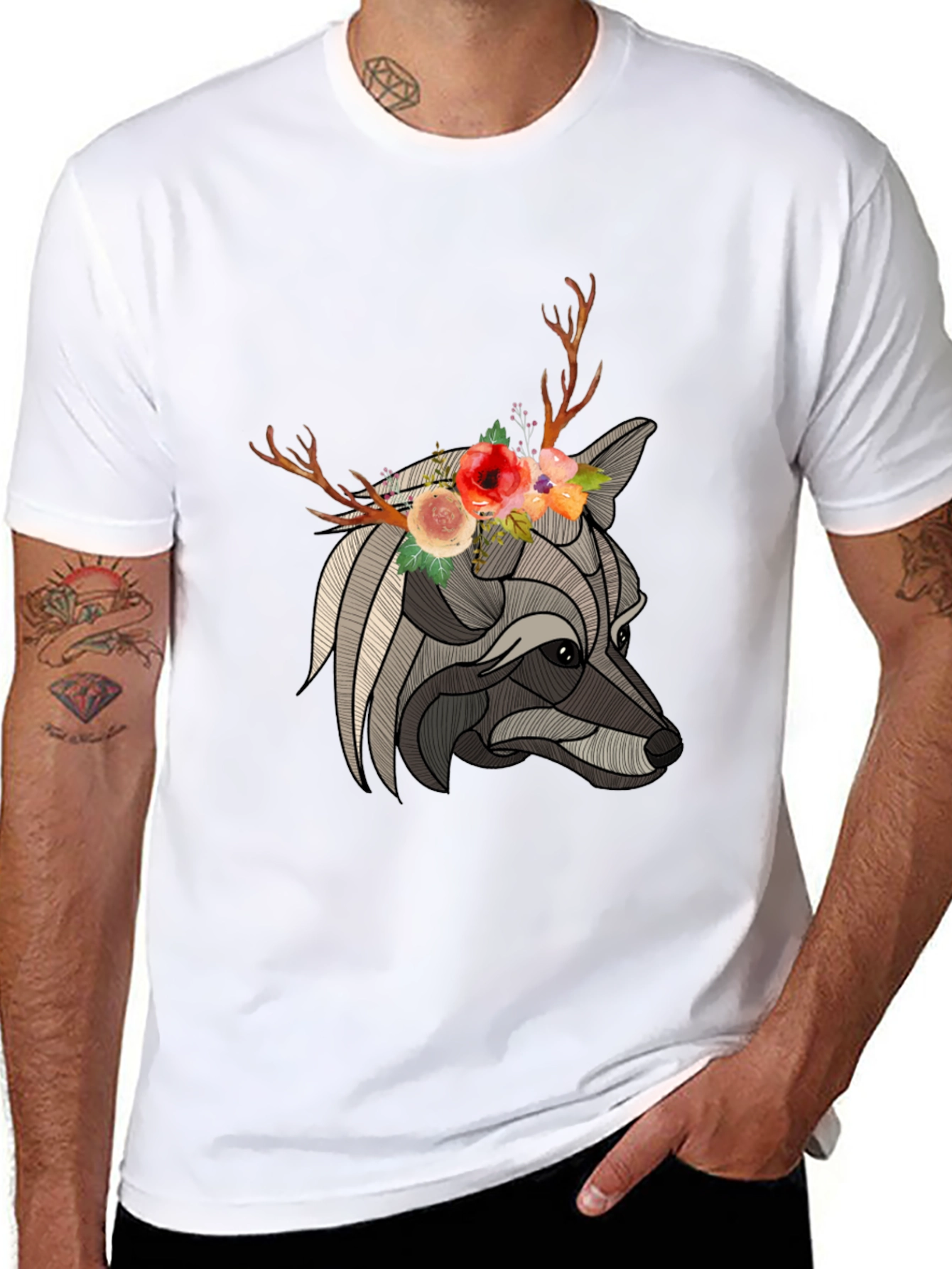 Floral Antler Wolf Graphic Tee