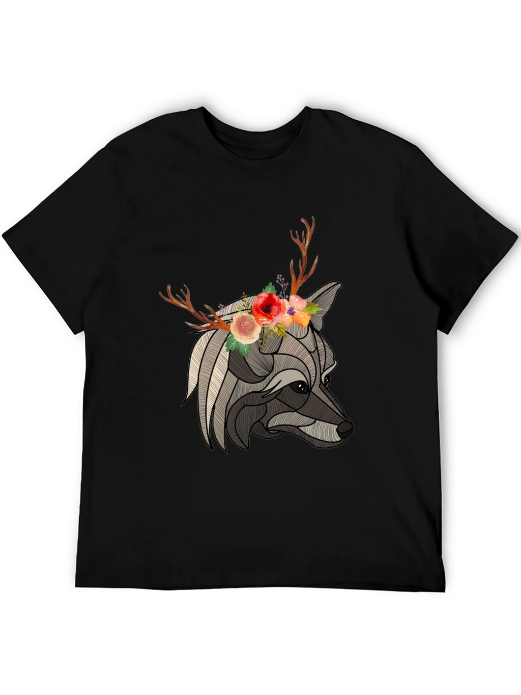 Floral Antler Wolf Graphic Tee