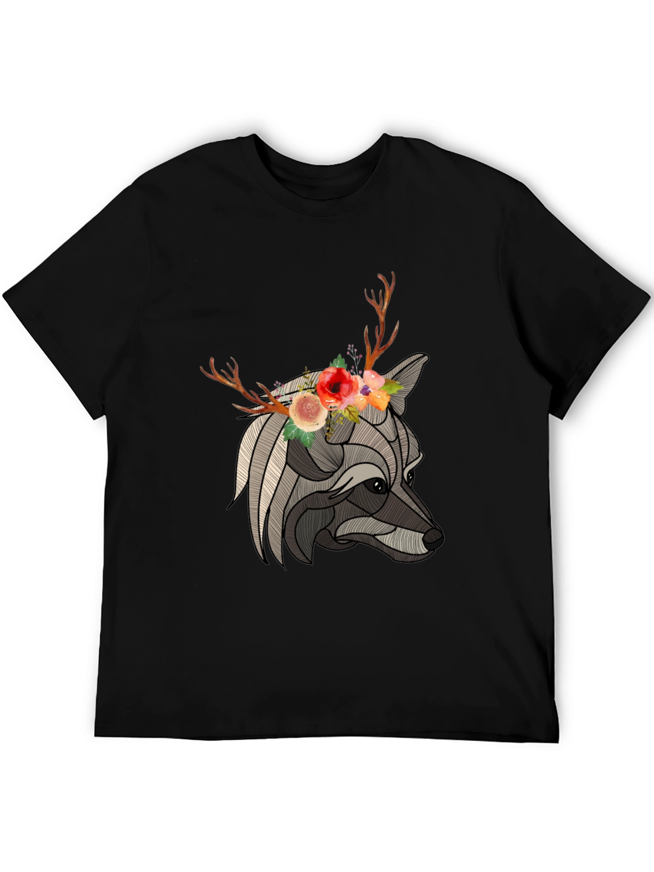Floral Antler Wolf Graphic Tee