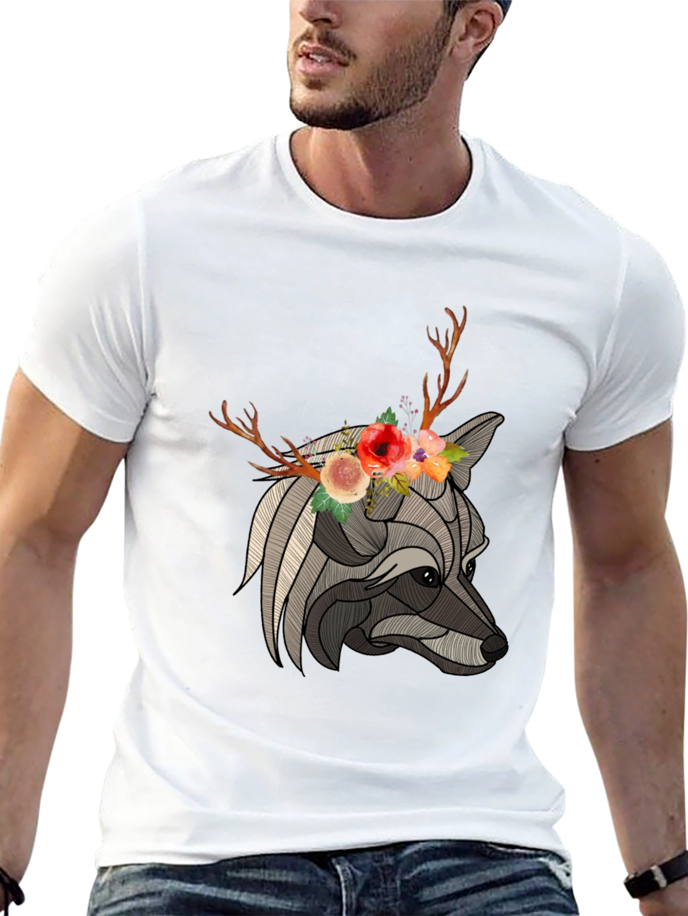 Floral Antler Wolf Graphic Tee