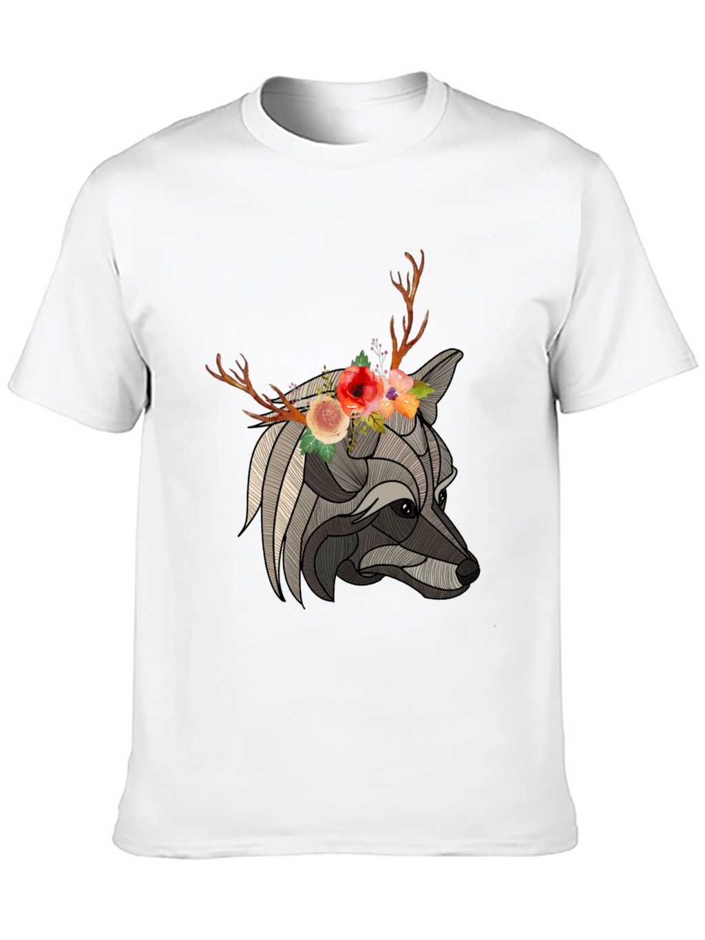 Floral Antler Wolf Graphic Tee