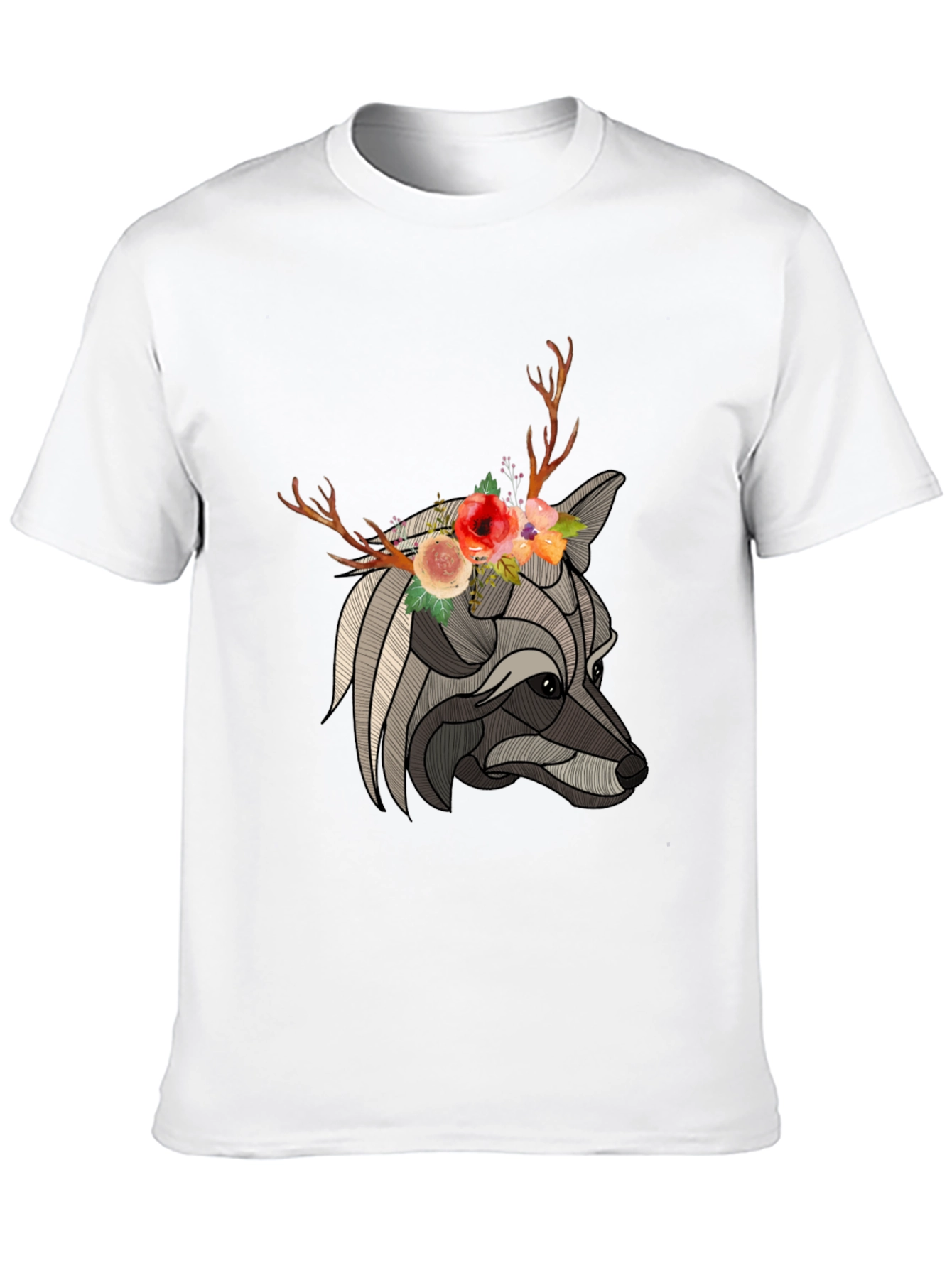 Floral Antler Wolf Graphic Tee