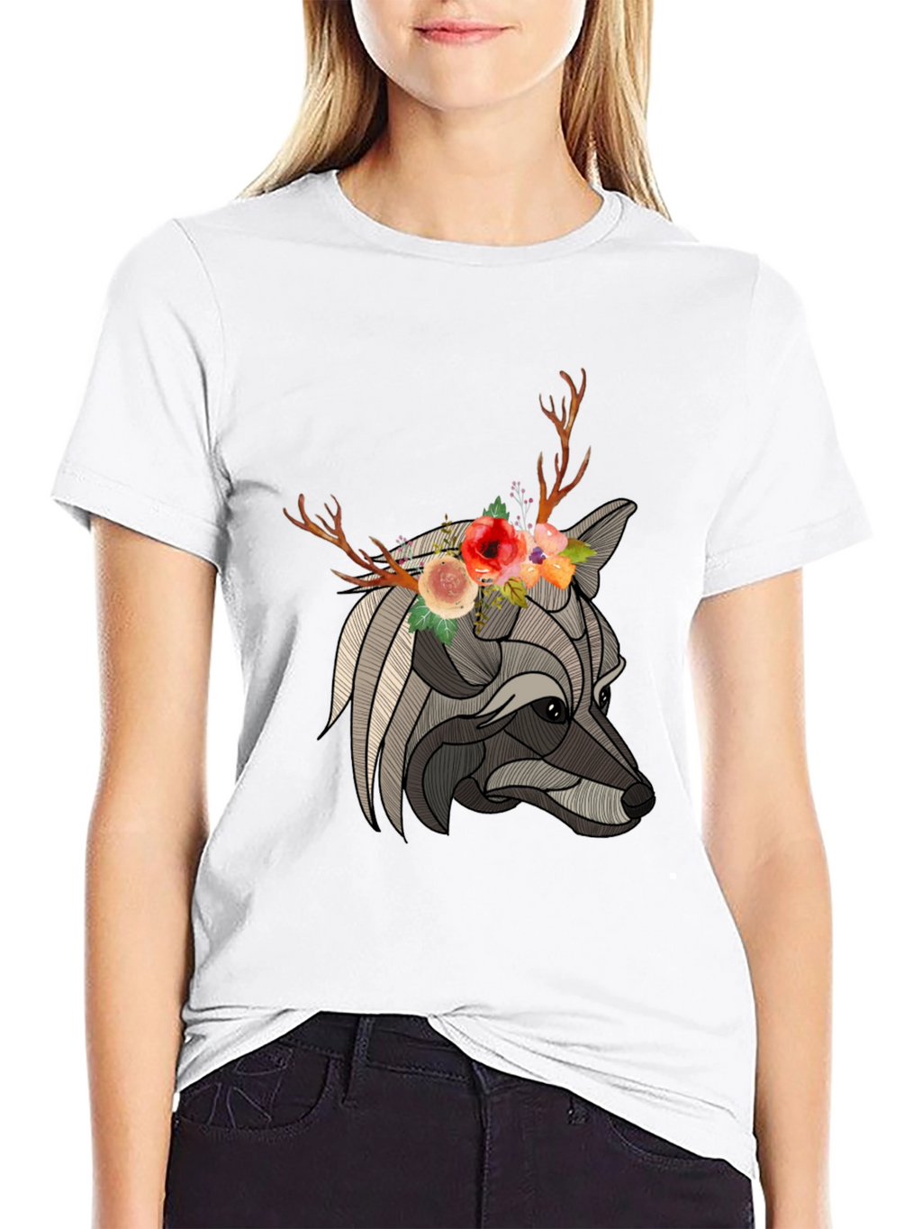 Floral Antler Wolf Graphic Tee