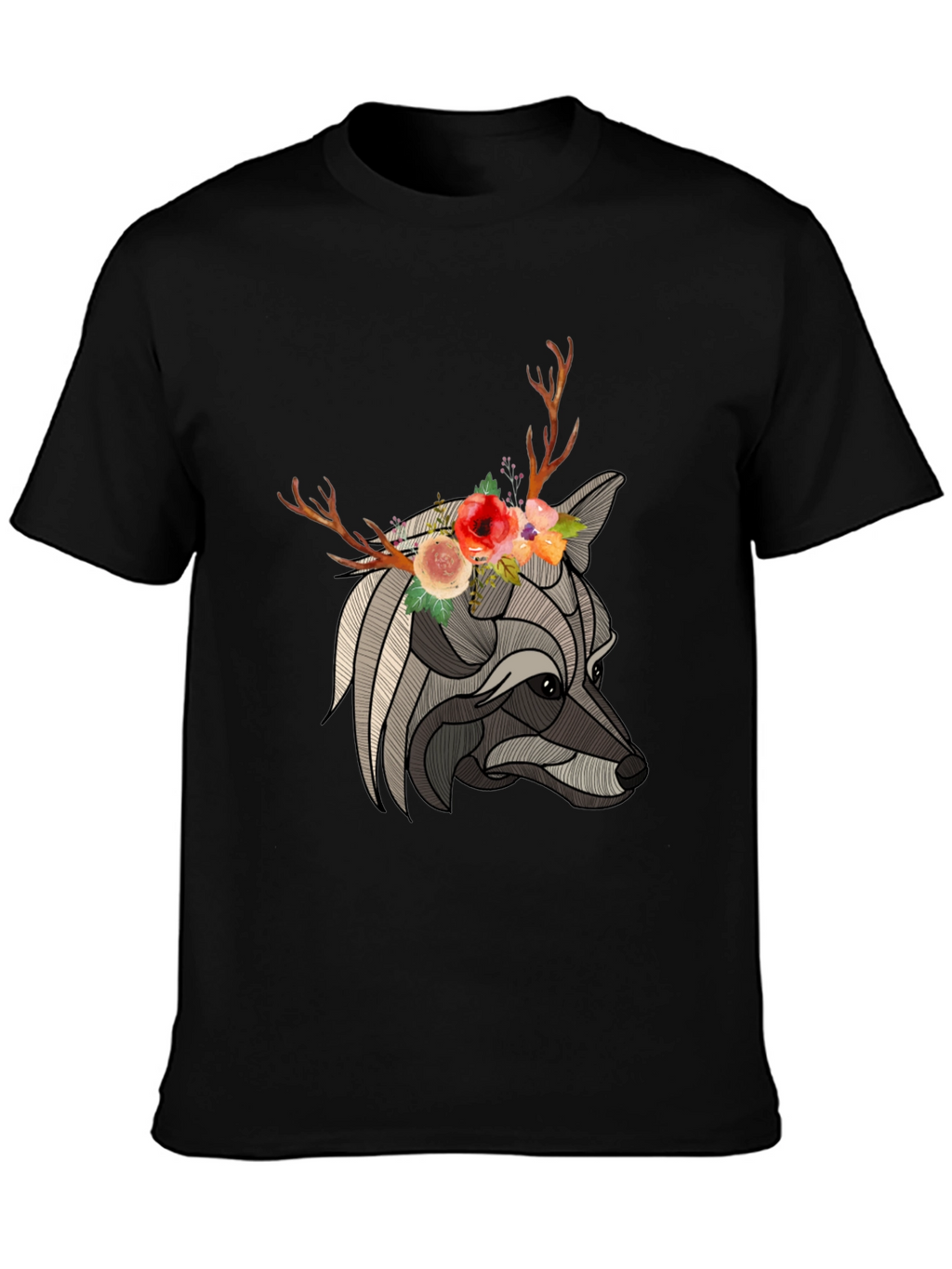 Floral Antler Wolf Graphic Tee