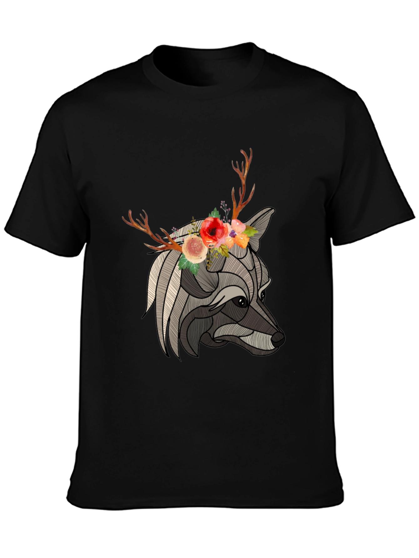 Floral Antler Wolf Graphic Tee