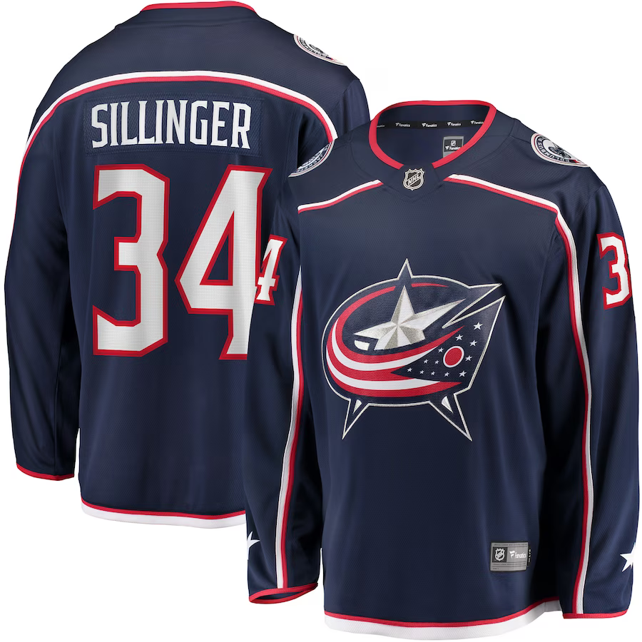 Men's Columbus Blue Jackets Cole Sillinger #34 Navy Home Breakaway Player Jerseys