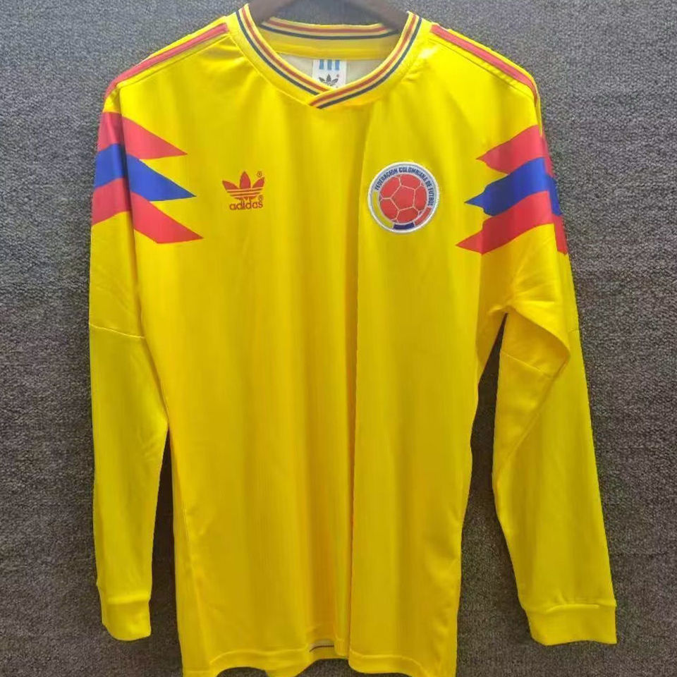 1990 Colombia Home Yellow Retro Long Sleeve Soccer Jersey Item NO.: 2140097 Front