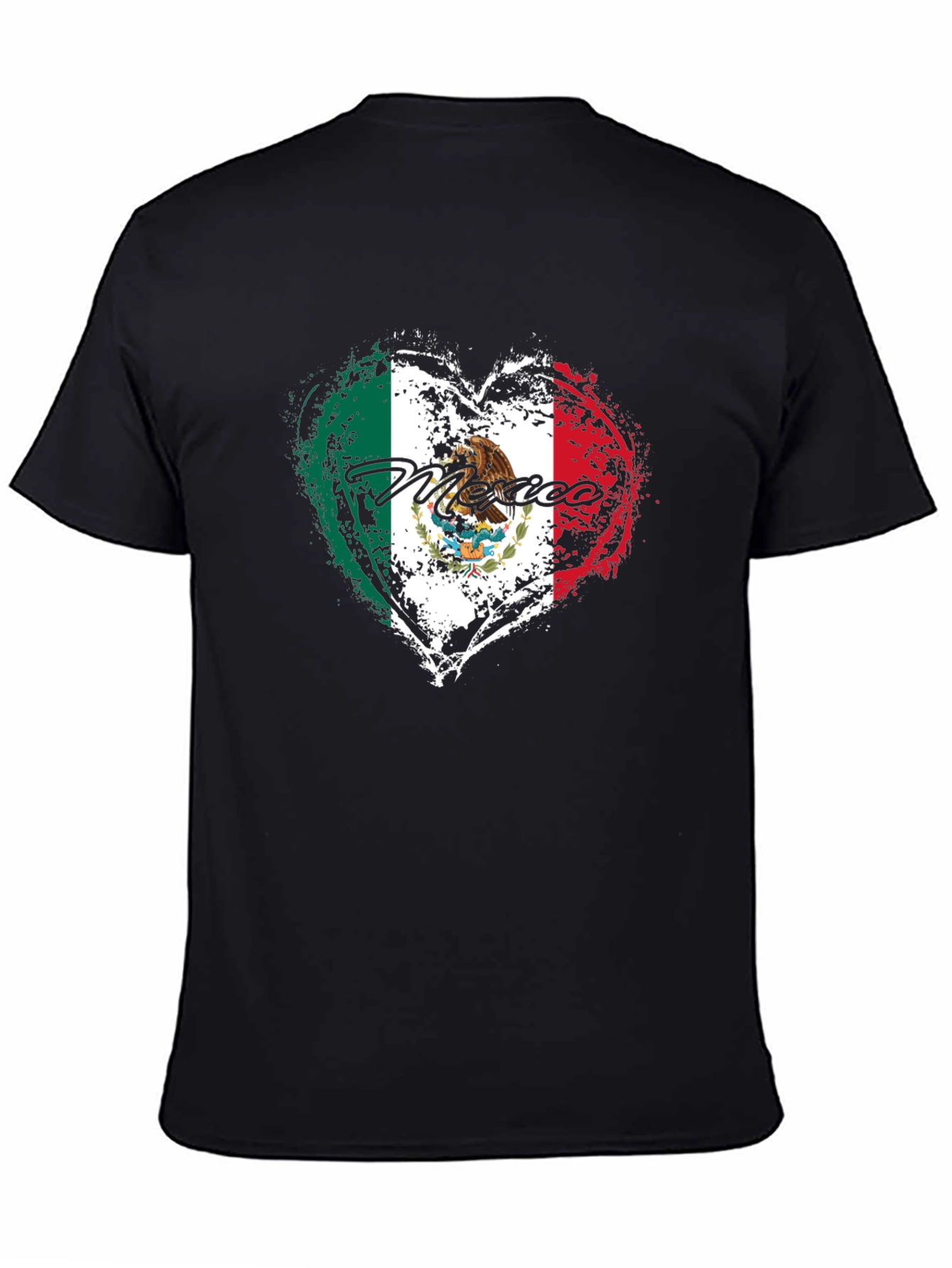 Mexico Flag Heart Black T-Shirt