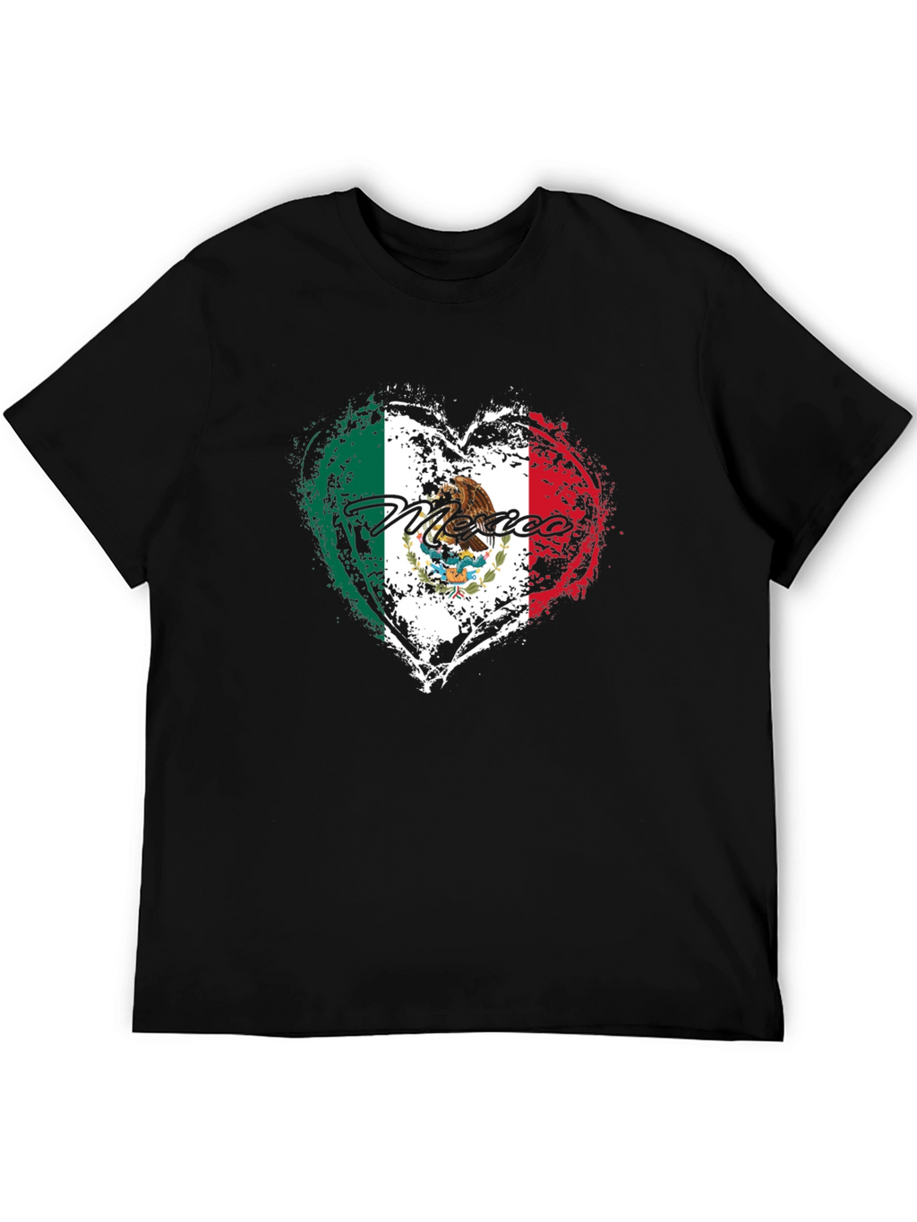 Mexico Flag Heart Black T-Shirt
