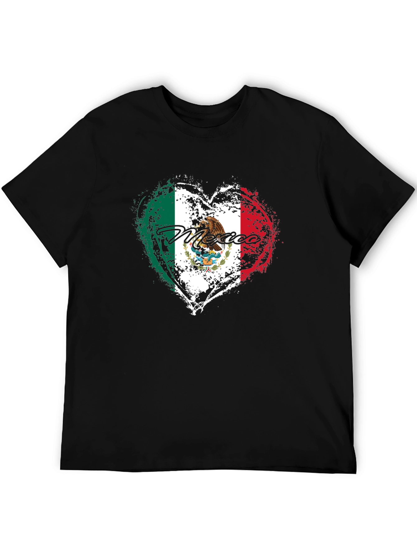 Mexico Flag Heart Black T-Shirt