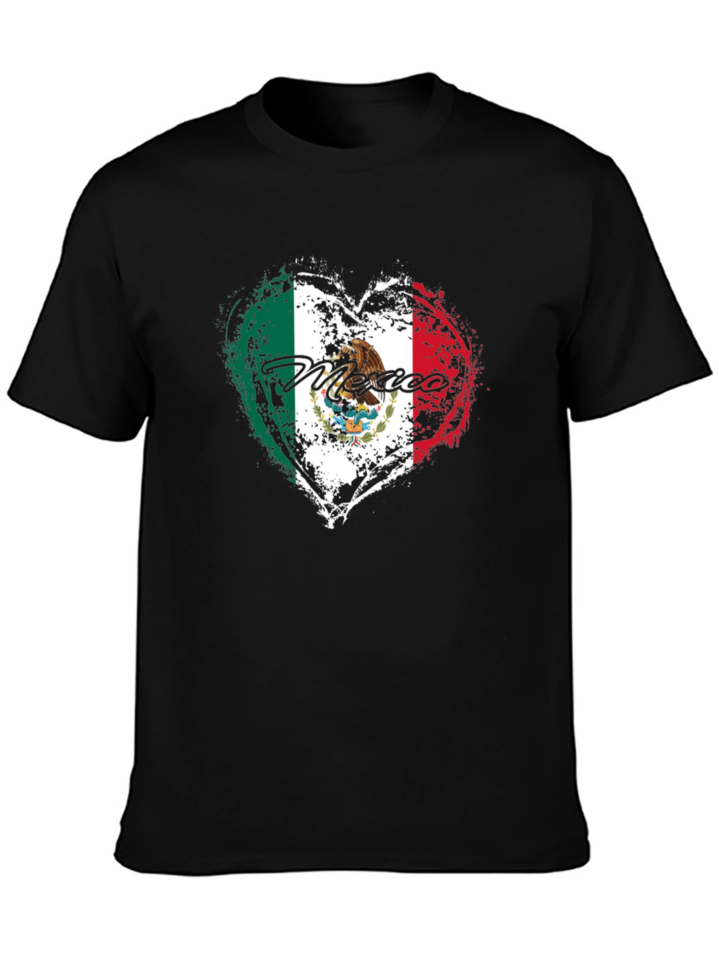 Mexico Flag Heart Black T-Shirt