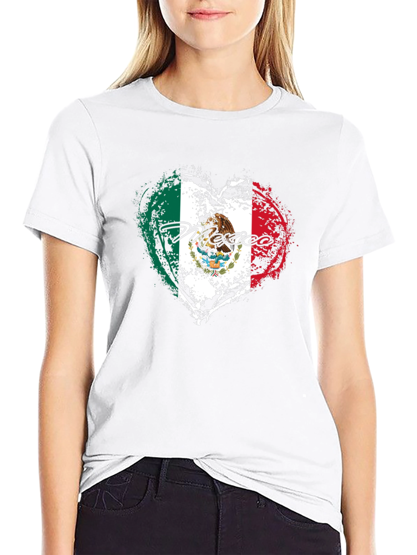 Mexico Flag Heart Black T-Shirt