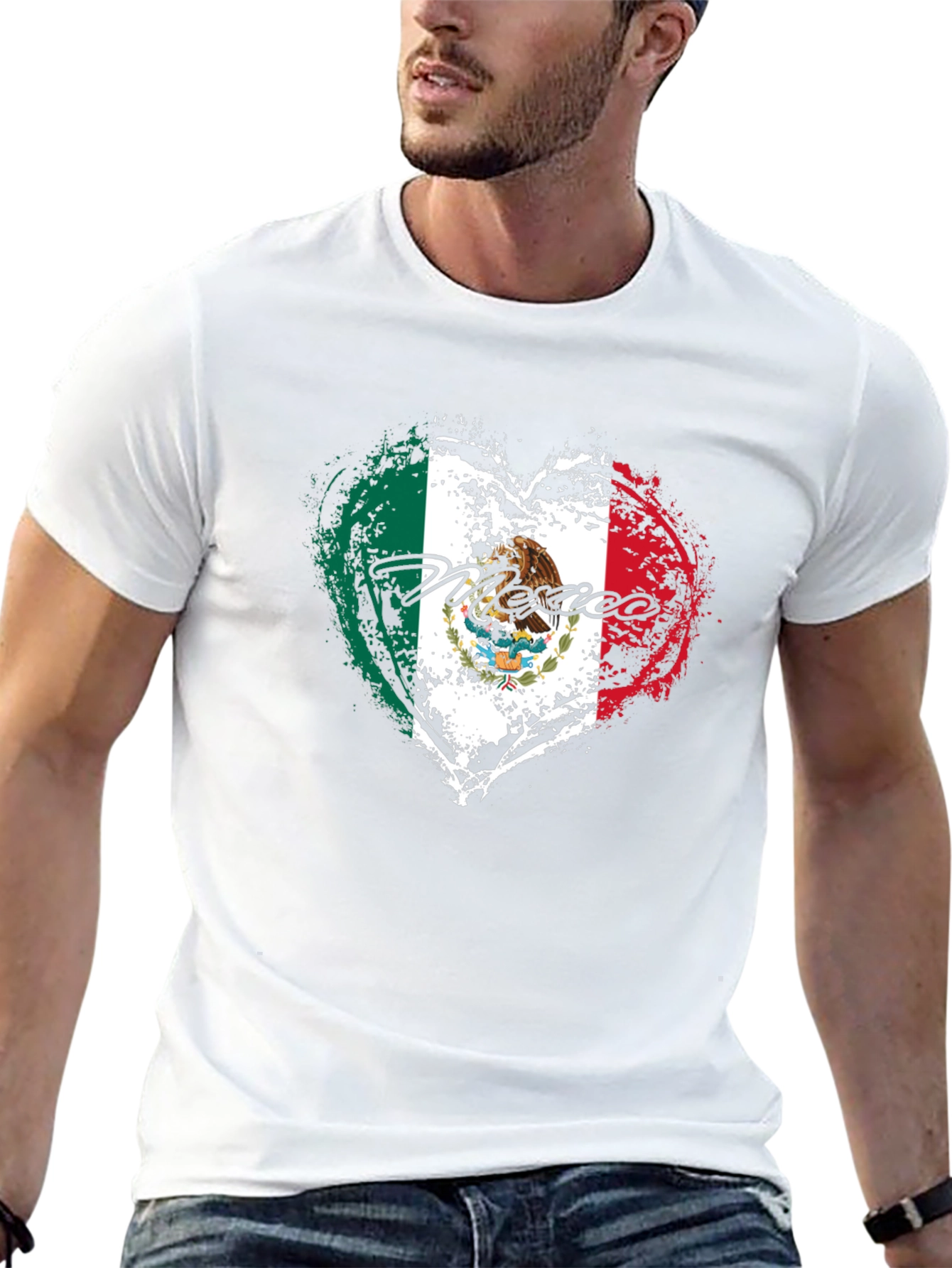 Mexico Flag Heart Black T-Shirt