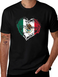 Mexico Flag Heart Black T-Shirt