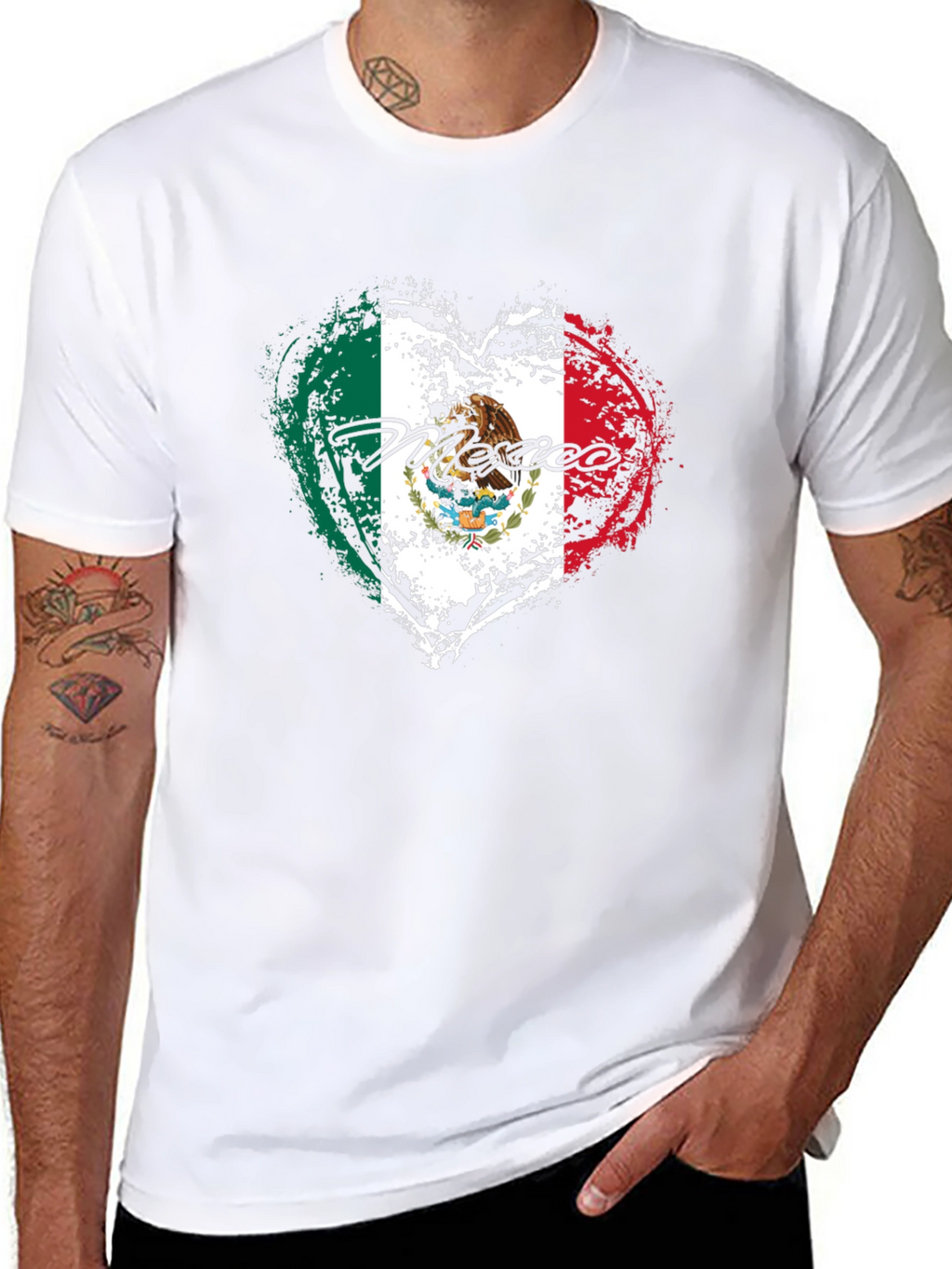 Mexico Flag Heart Black T-Shirt