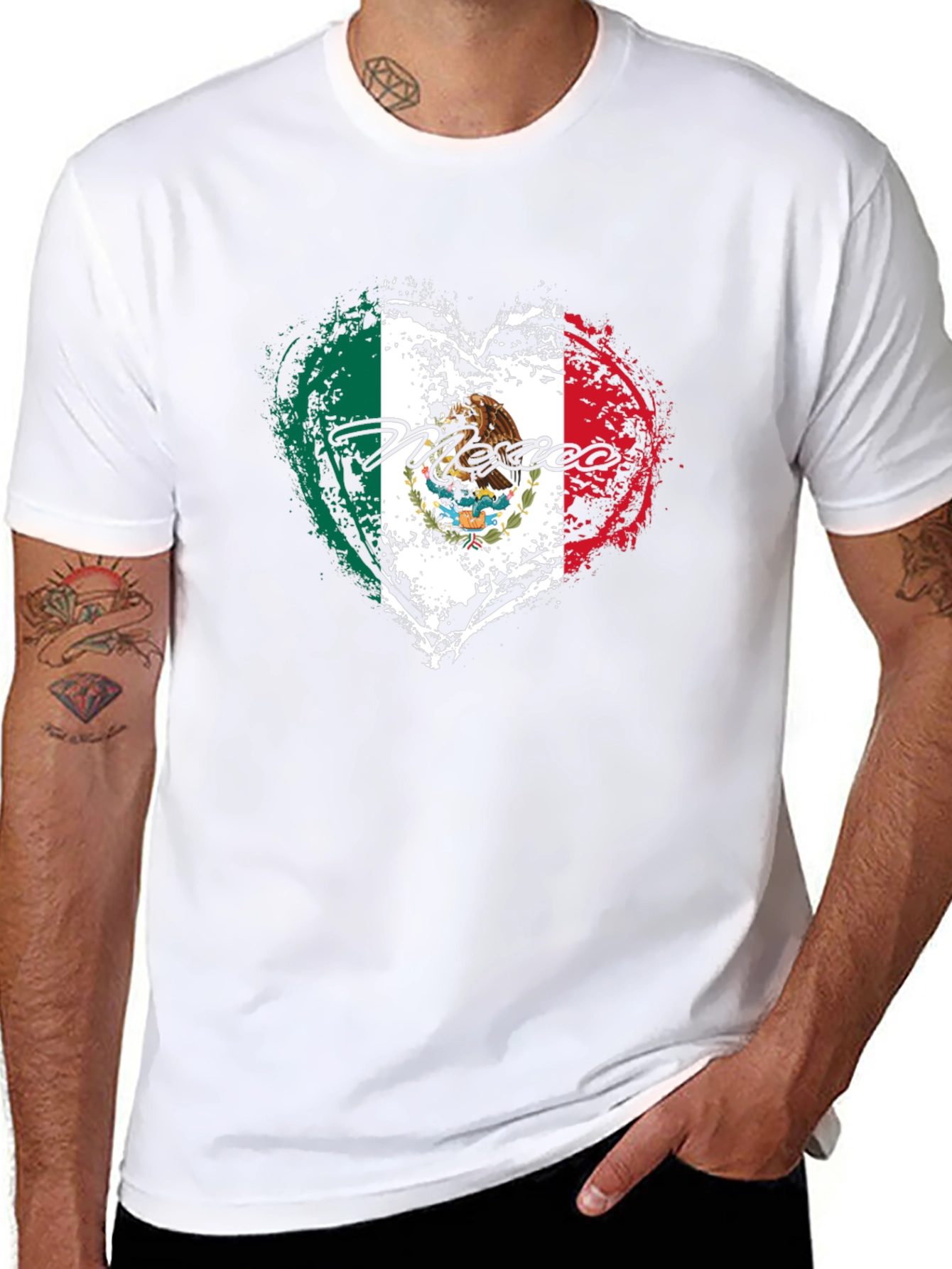 Mexico Flag Heart Black T-Shirt