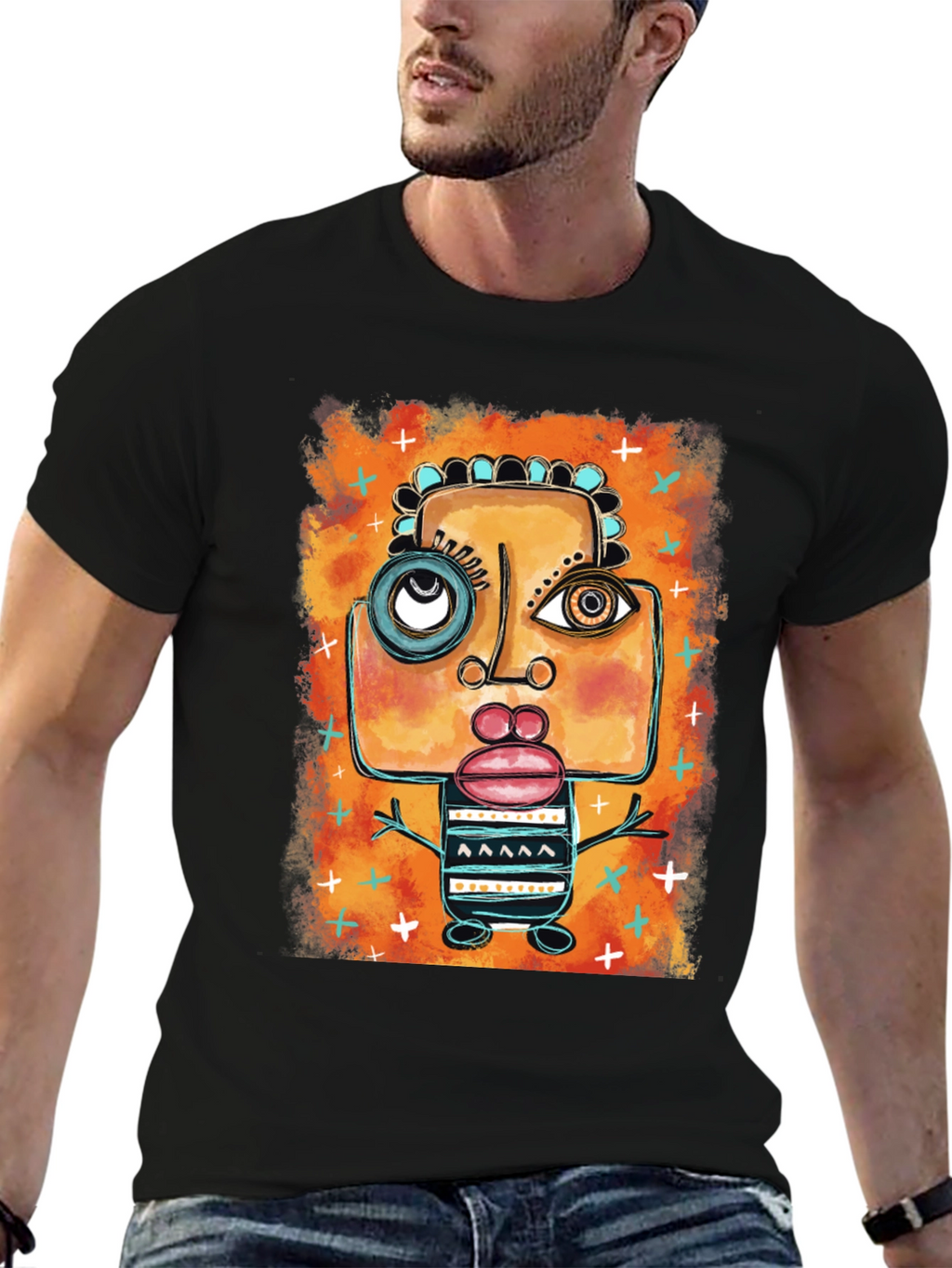 Abstract Art Graphic Print Black T-Shirt